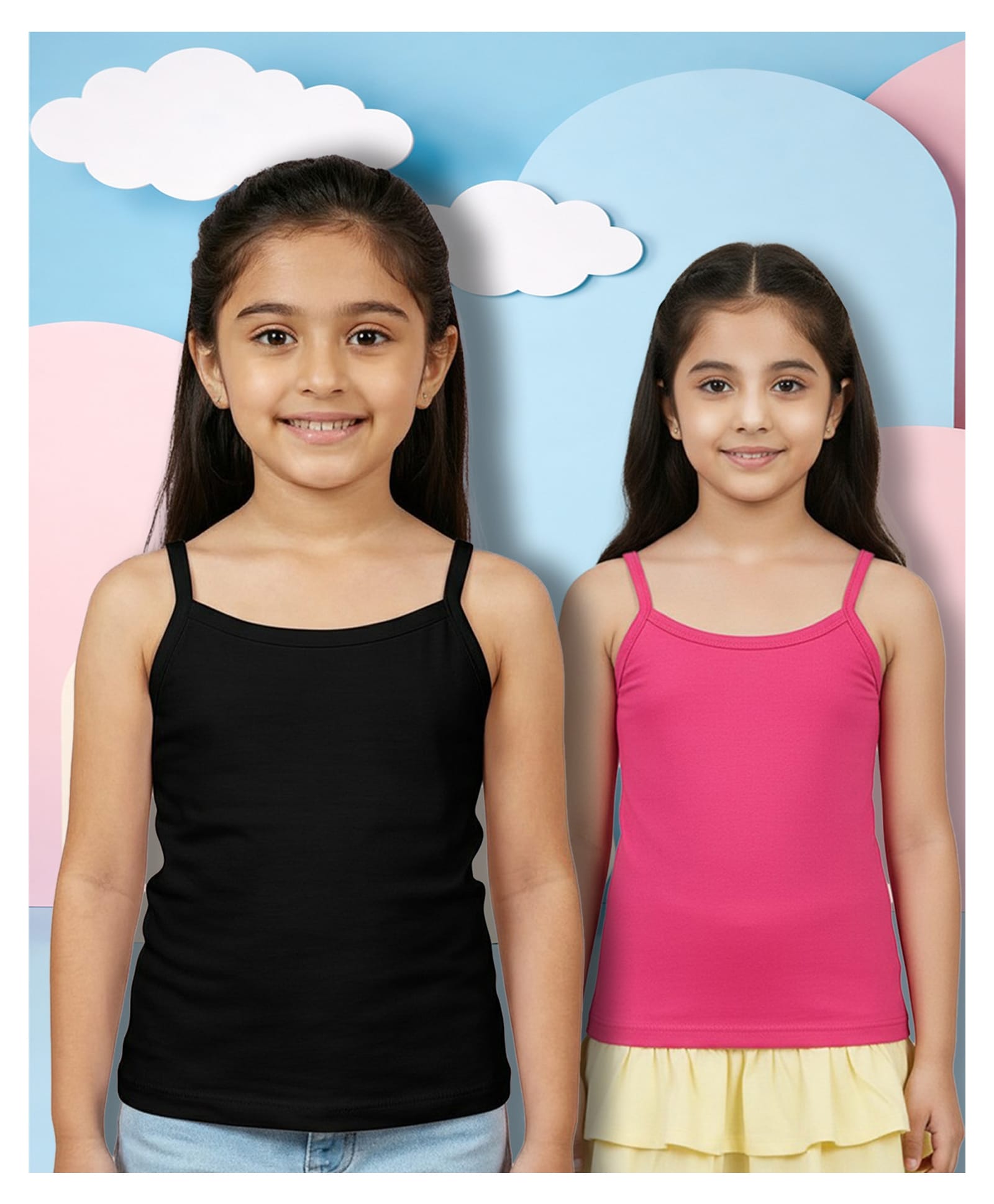 NUSYL Cotton Knit Pack Of 2 Sleeveless Solid Camisoles - Black & Hot Pink-picture-11
