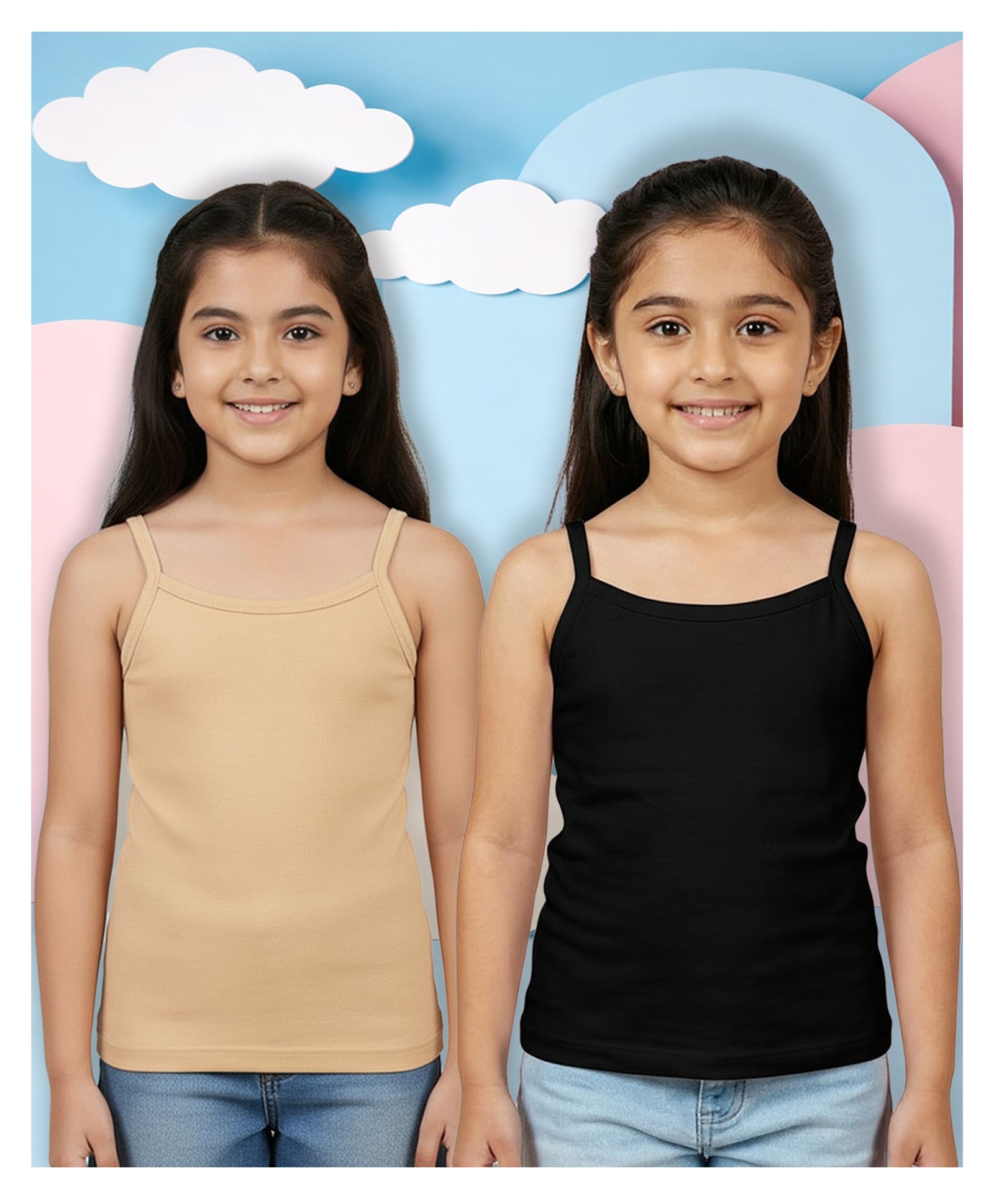 NUSYL Cotton Knit Pack Of 2 Sleeveless Solid Camisoles - Black & Beige-image-44