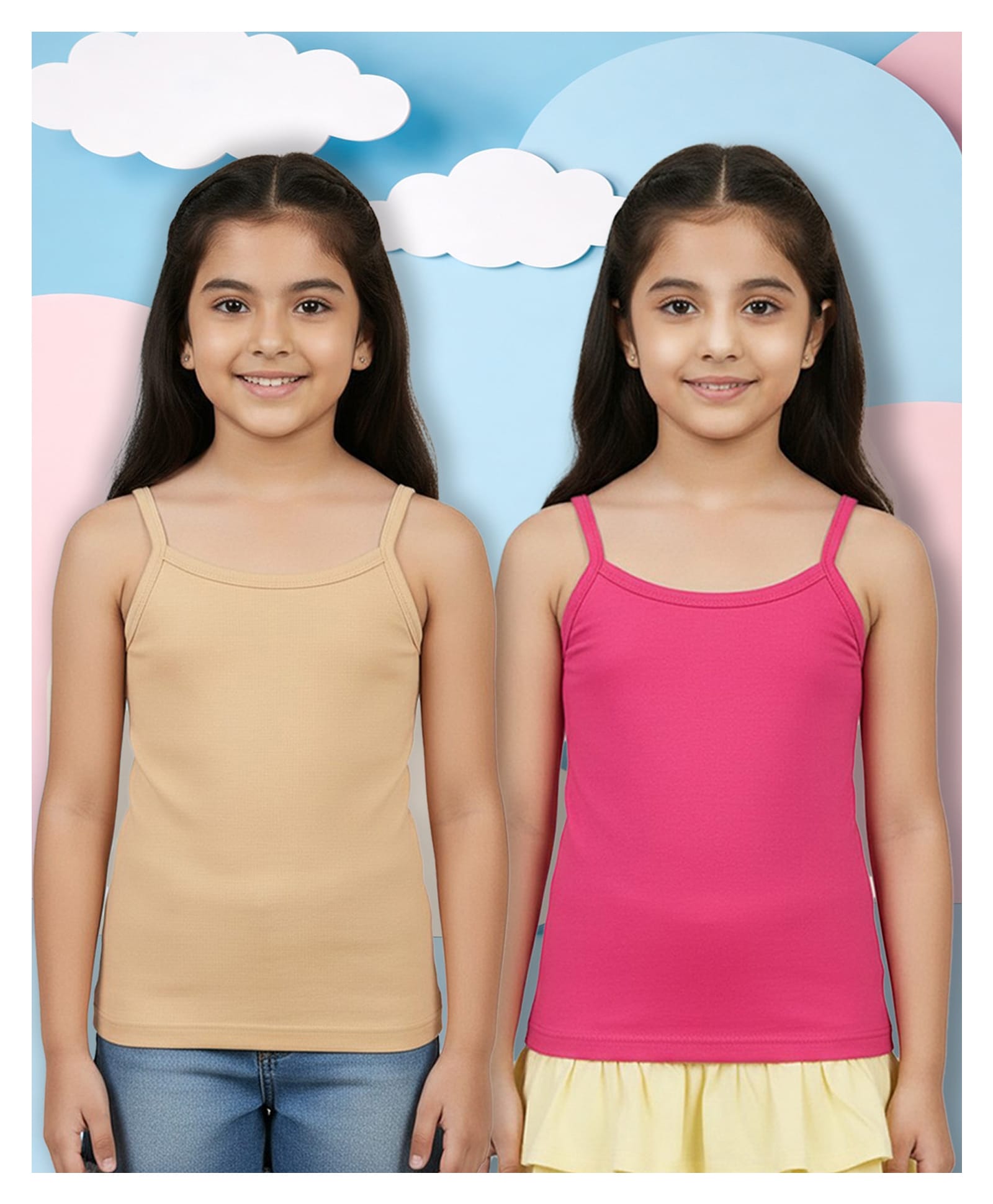 NUSYL Cotton Knit Pack Of 2 Sleeveless Solid Camisoles - Beige & Hot Pink-picture-26
