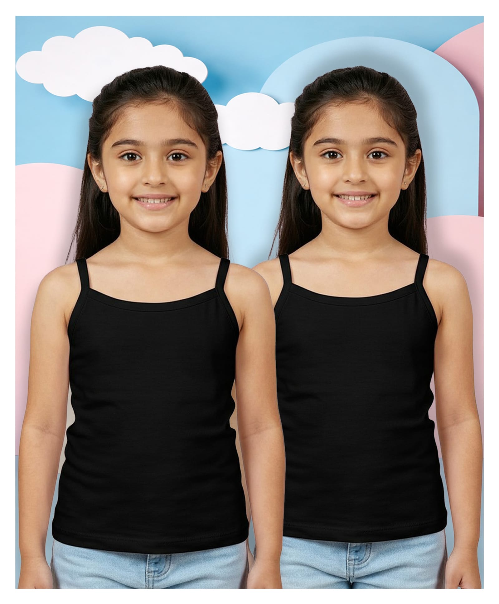 NUSYL Cotton Knit Pack Of 2 Sleeveless Solid Camisoles - Black-image-45