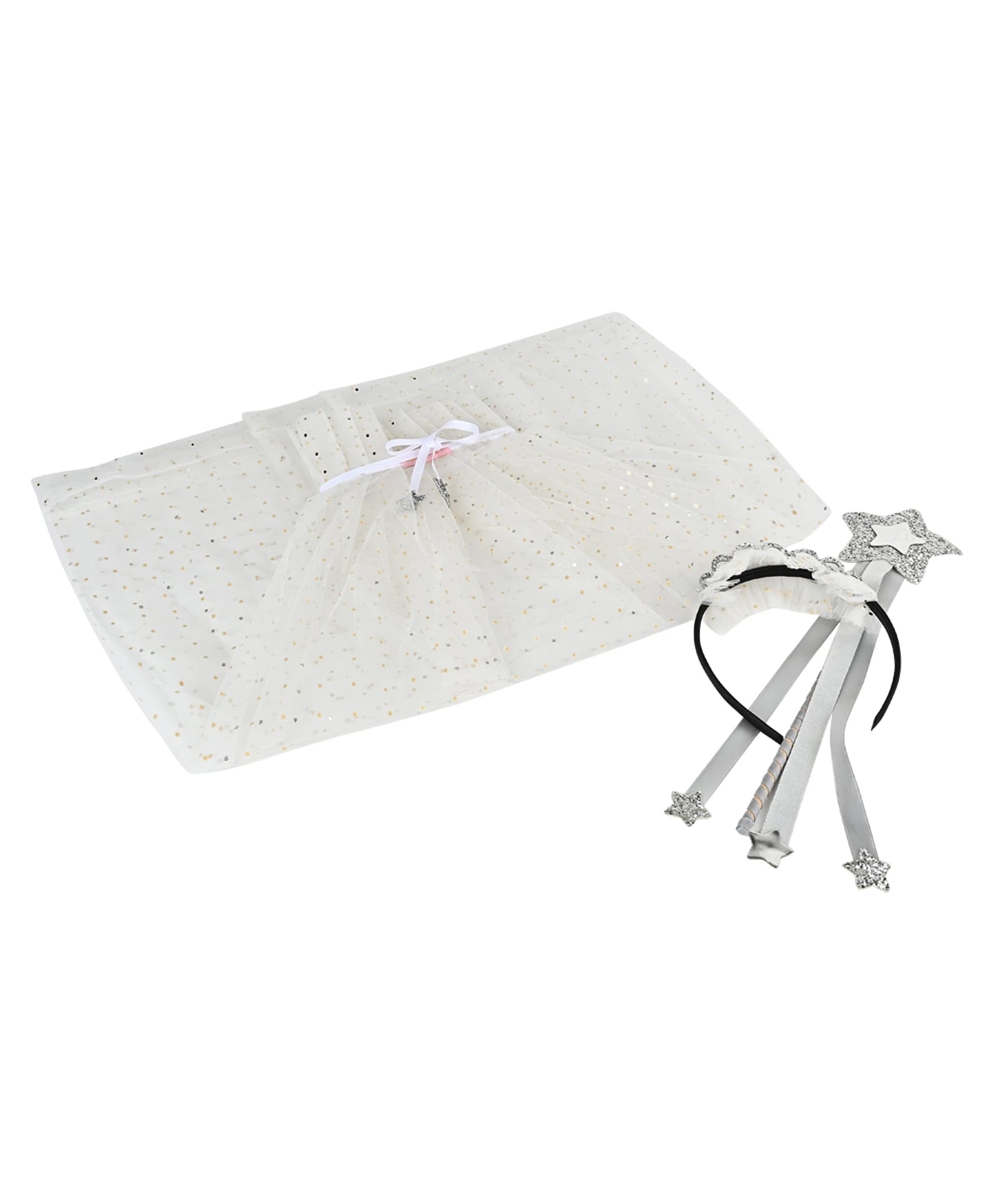 Aye Candy Shimmer Detailed Cape & Wand Set With Hair Band - White-image-44
