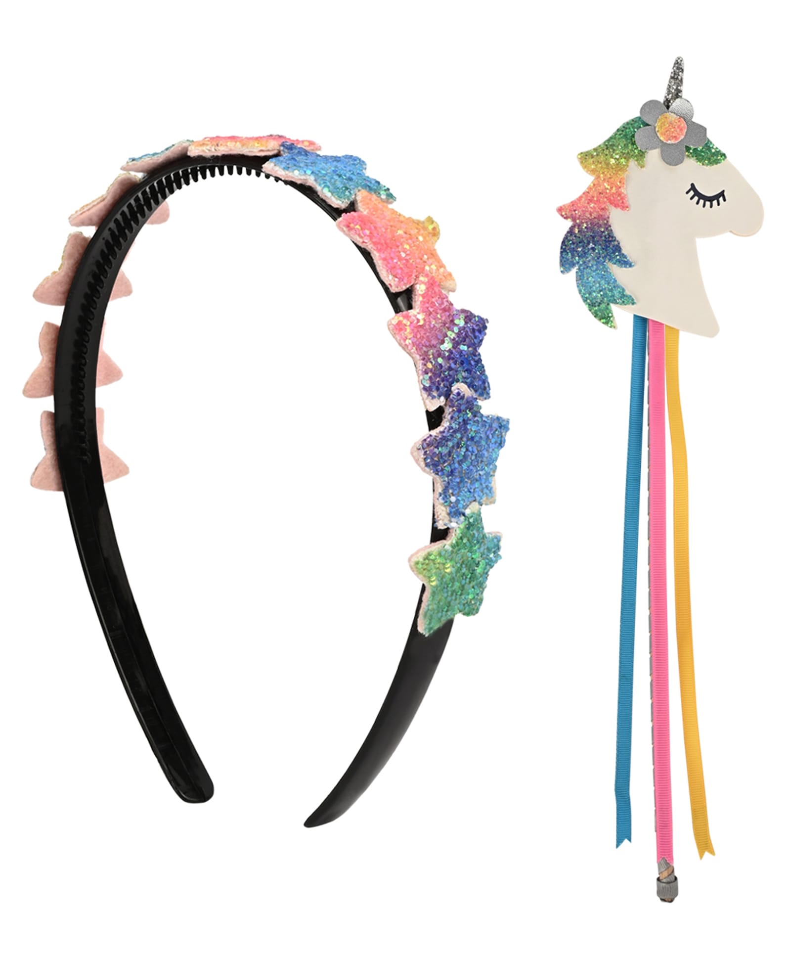Aye Candy Star Applique Detailed Hair Band With Unicorn Designed Wand - Yellow & Green-picture-13