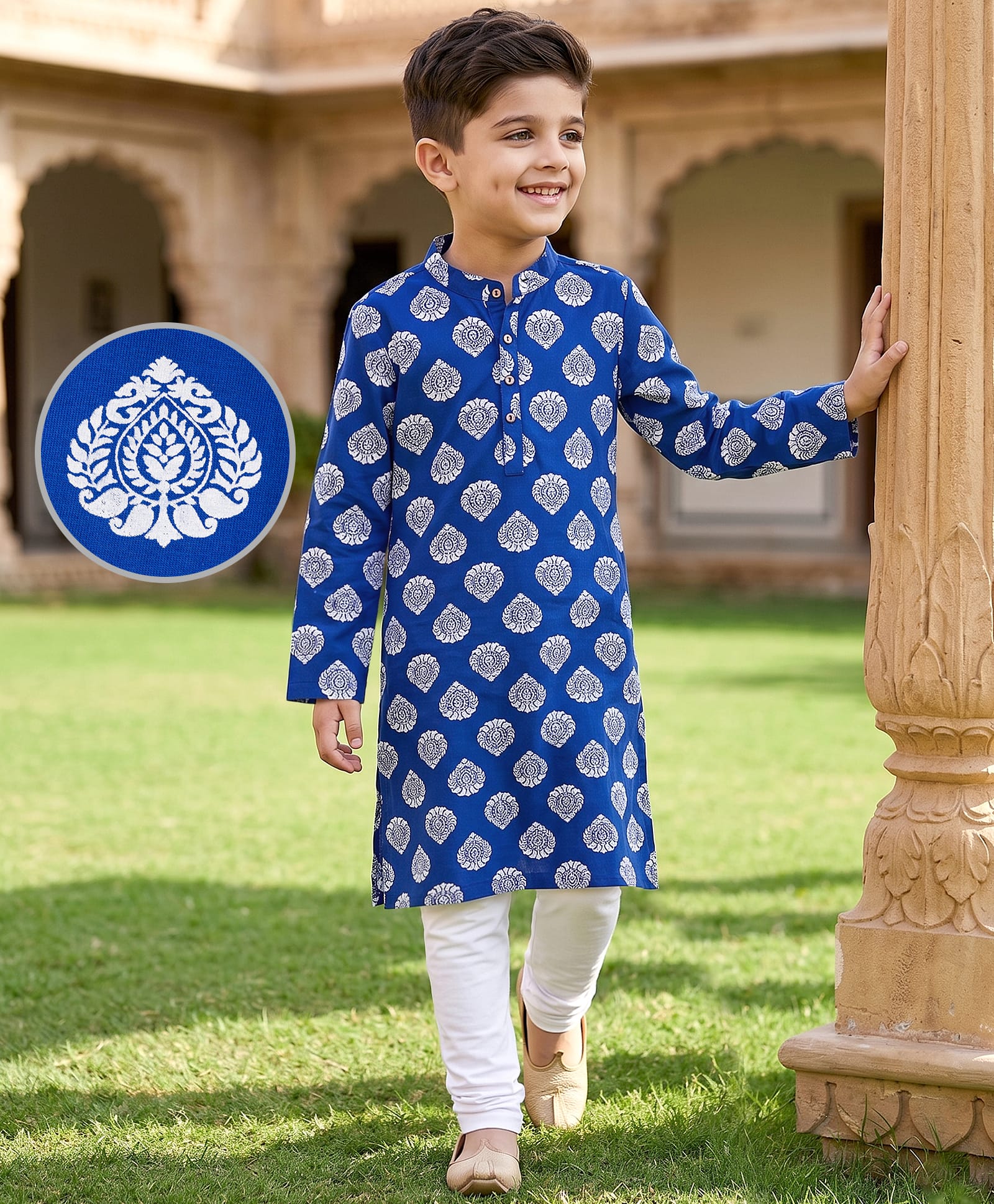 EARTHY TOUCH Cotton Knit Full Sleeves Kolka Printed Kurta Pajama Set - Blue-picture-11