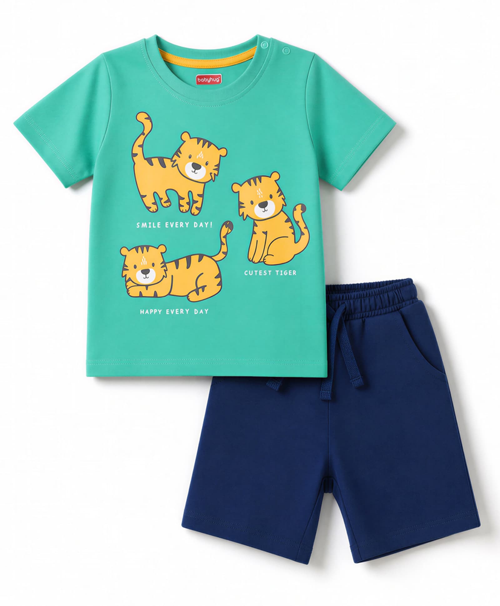 Babyhug Single Jersey Knit Half Sleeves Cub Printed T-Shirt & Shorts Set - Mint-picture-15