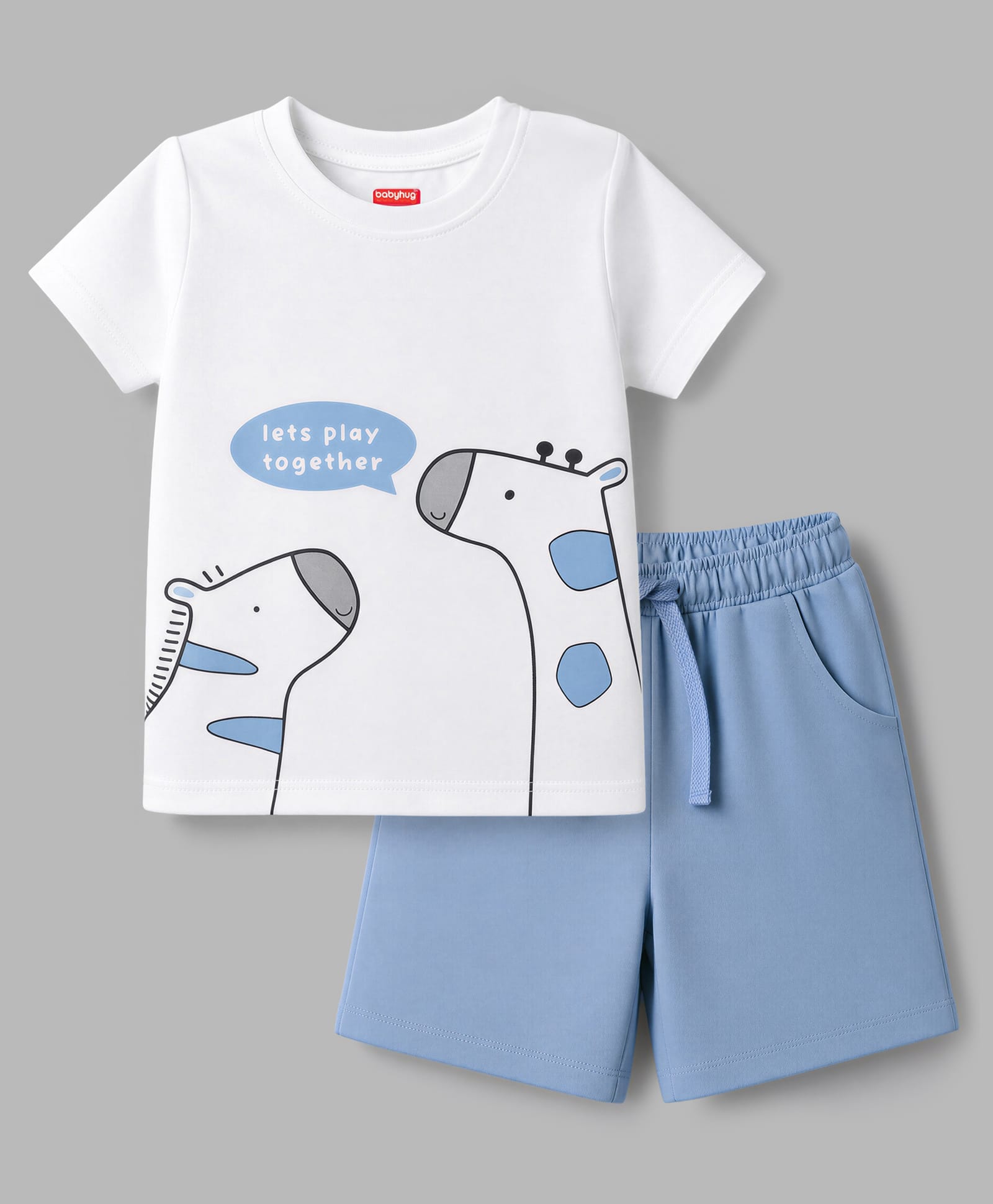 Babyhug Single Jersey Knit Half Sleeves Giraffe Printed T-Shirt & Shorts Set - White-picture-16