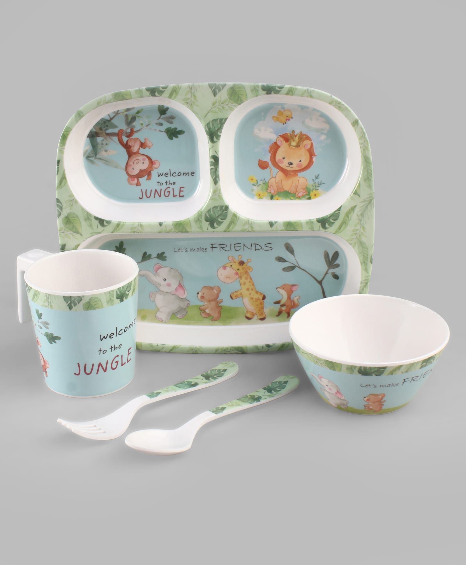 Servewell Jungle Theme Printed Five Piece Feeding Set - Light Blue-picture-24