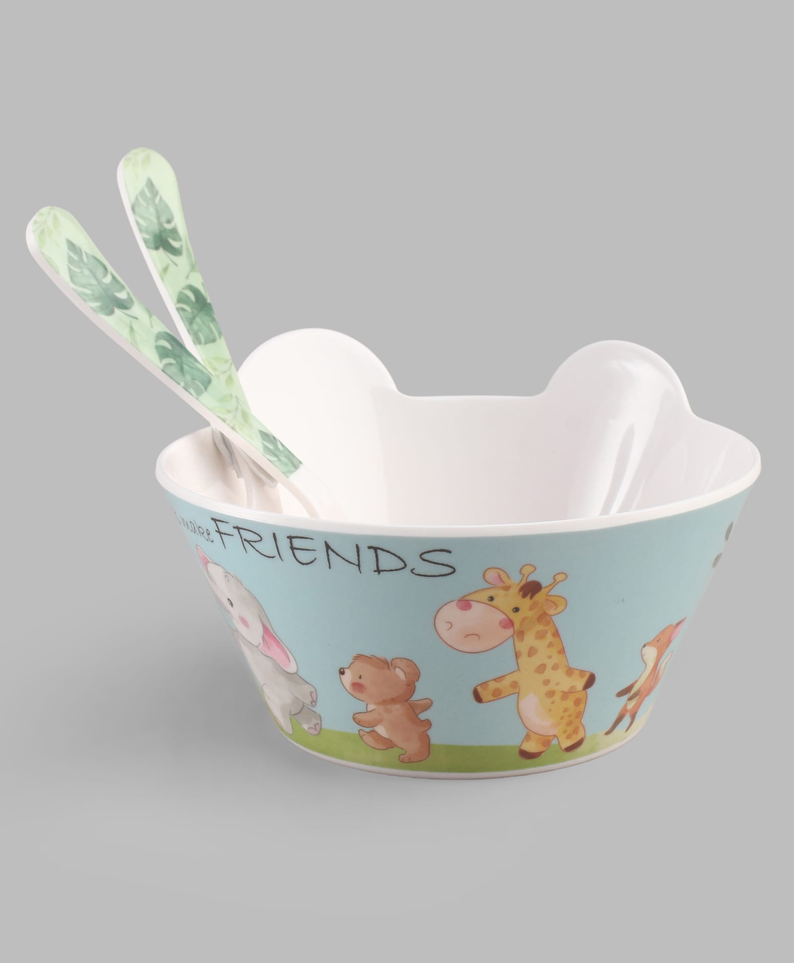 servewell Serwell Jungle Theme Printed Face Bowl With Fork & Spoon Set of 3 Light Blue - 590 ml-picture-28