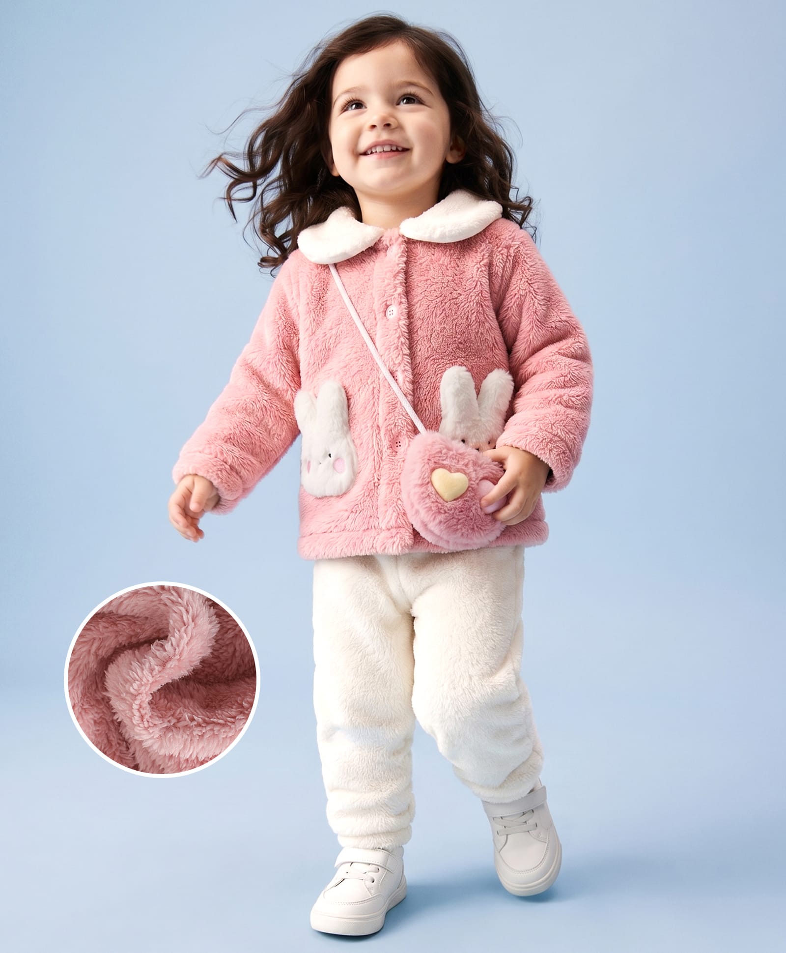 Mark & Mia Full Sleeves Shirt & Pyjama Winter Wear Night Suit with Bunny Applique & Sling Bag - Pink-image-11