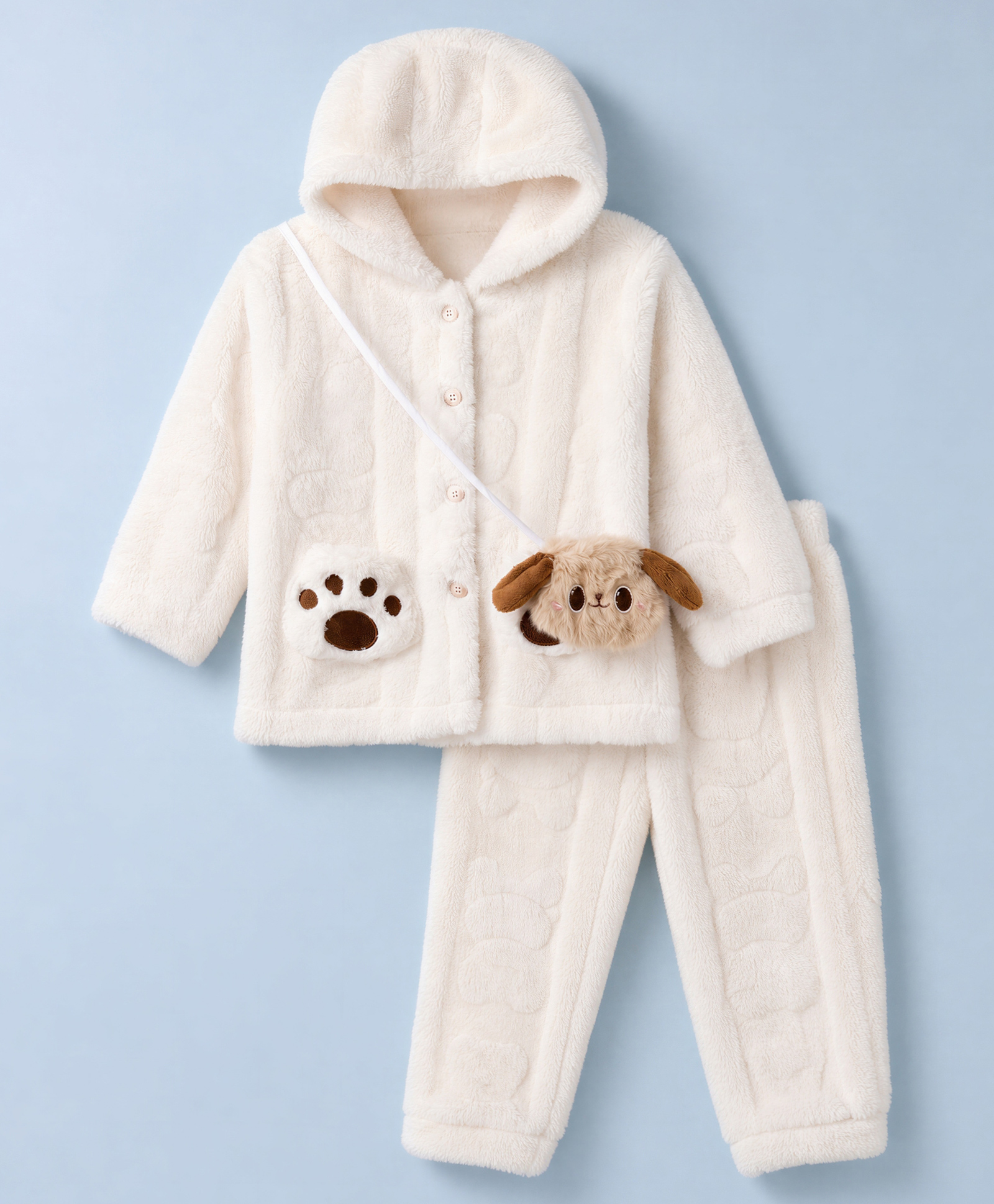 Mark & Mia Full Sleeves Hooded Shirt & Pyjama Winter Wear Night Suit with Paw Patch & Sling Bag - White-image-21