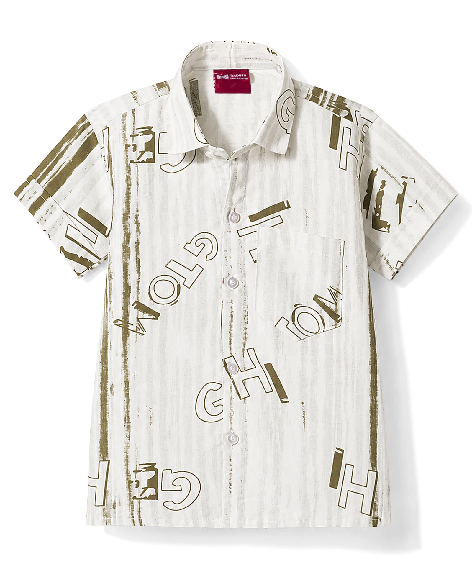 Radutu Cotton Woven Half Sleeves Text Printed Shirt - White-picture-10