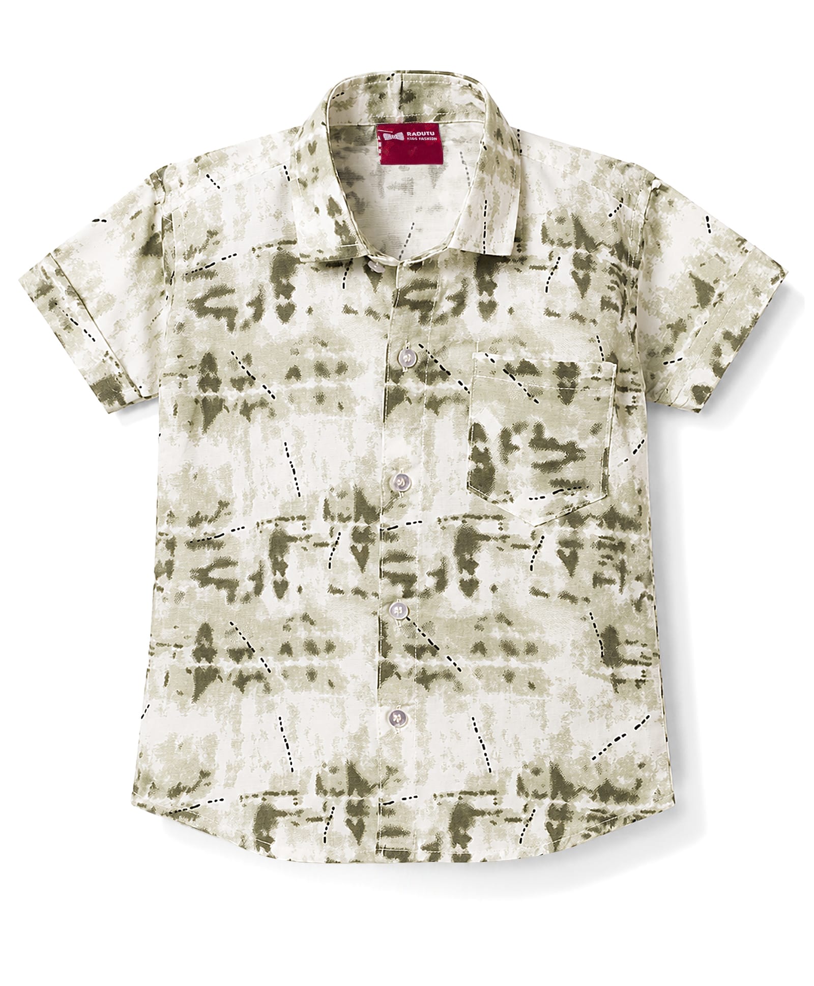 Radutu Cotton Woven Half Sleeves Abstract Printed Shirt - White & Olive Green-image-49