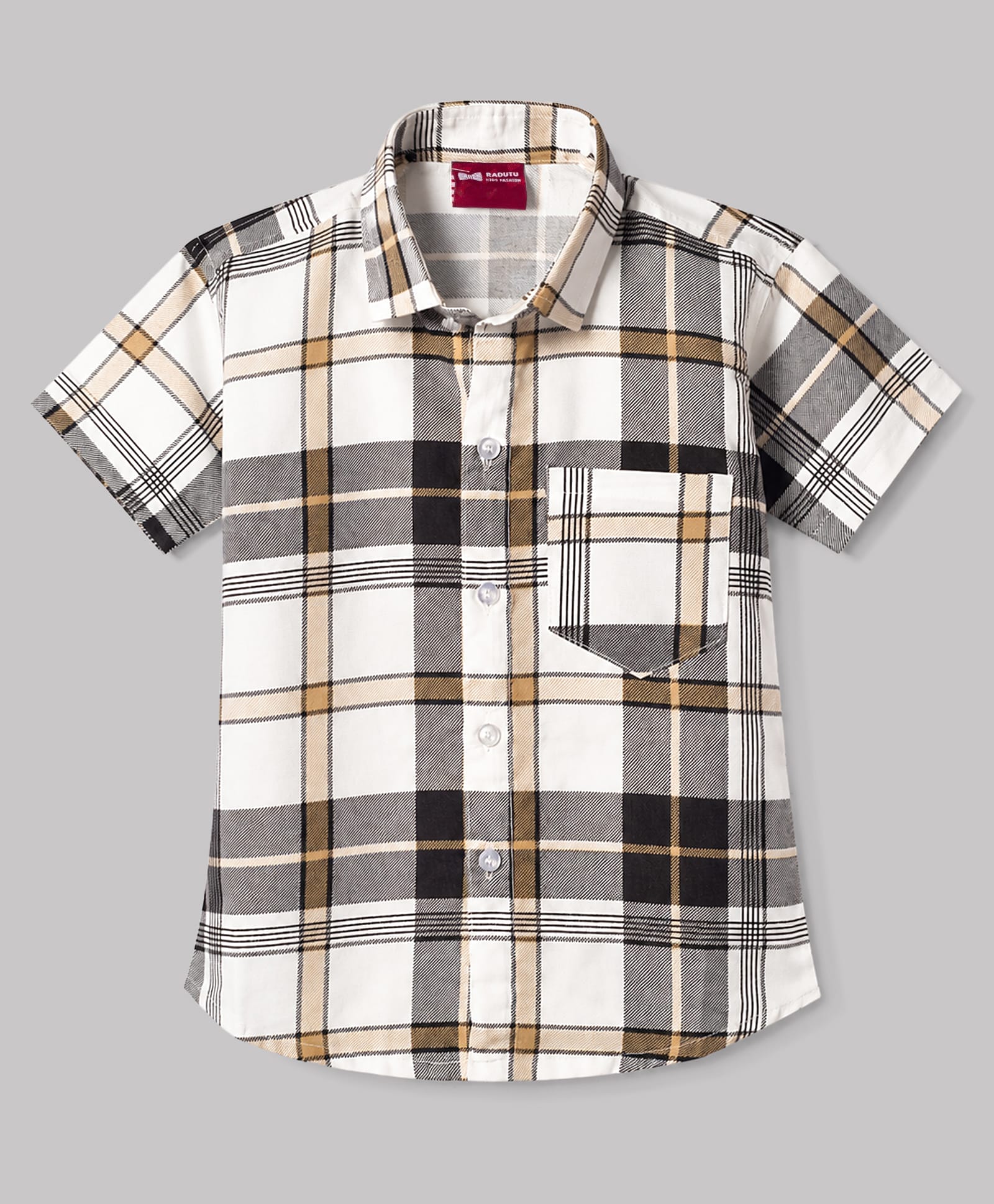 Radutu Cotton Woven Half Sleeves Checked Shirt - Tan & White-picture-16