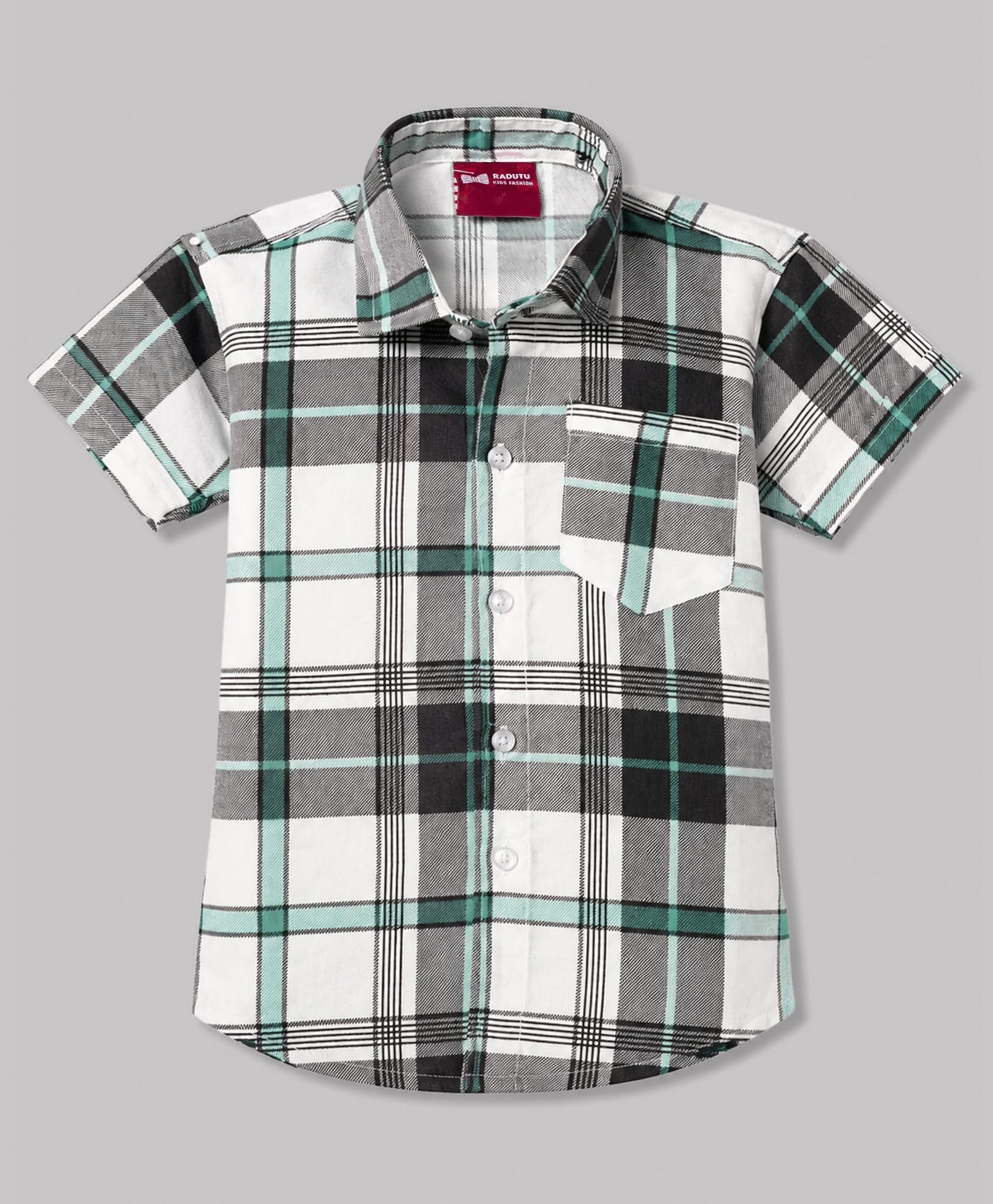 Radutu Cotton Woven Half Sleeves Checked Shirt -White & Green-picture-33