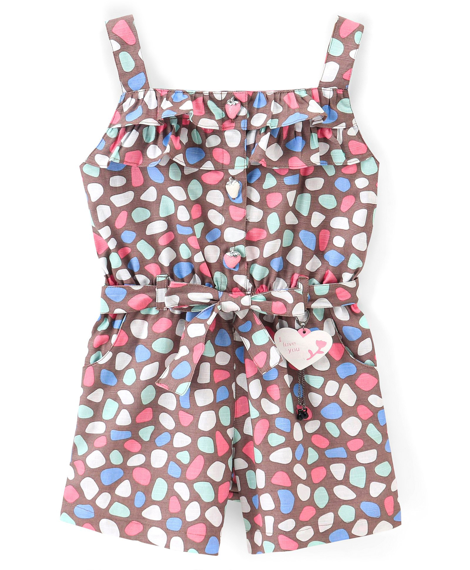 Enfance Core Cotton Woven Sleeveless Abstract Printed Jumpsuit With Belt - Light Brown-picture-14