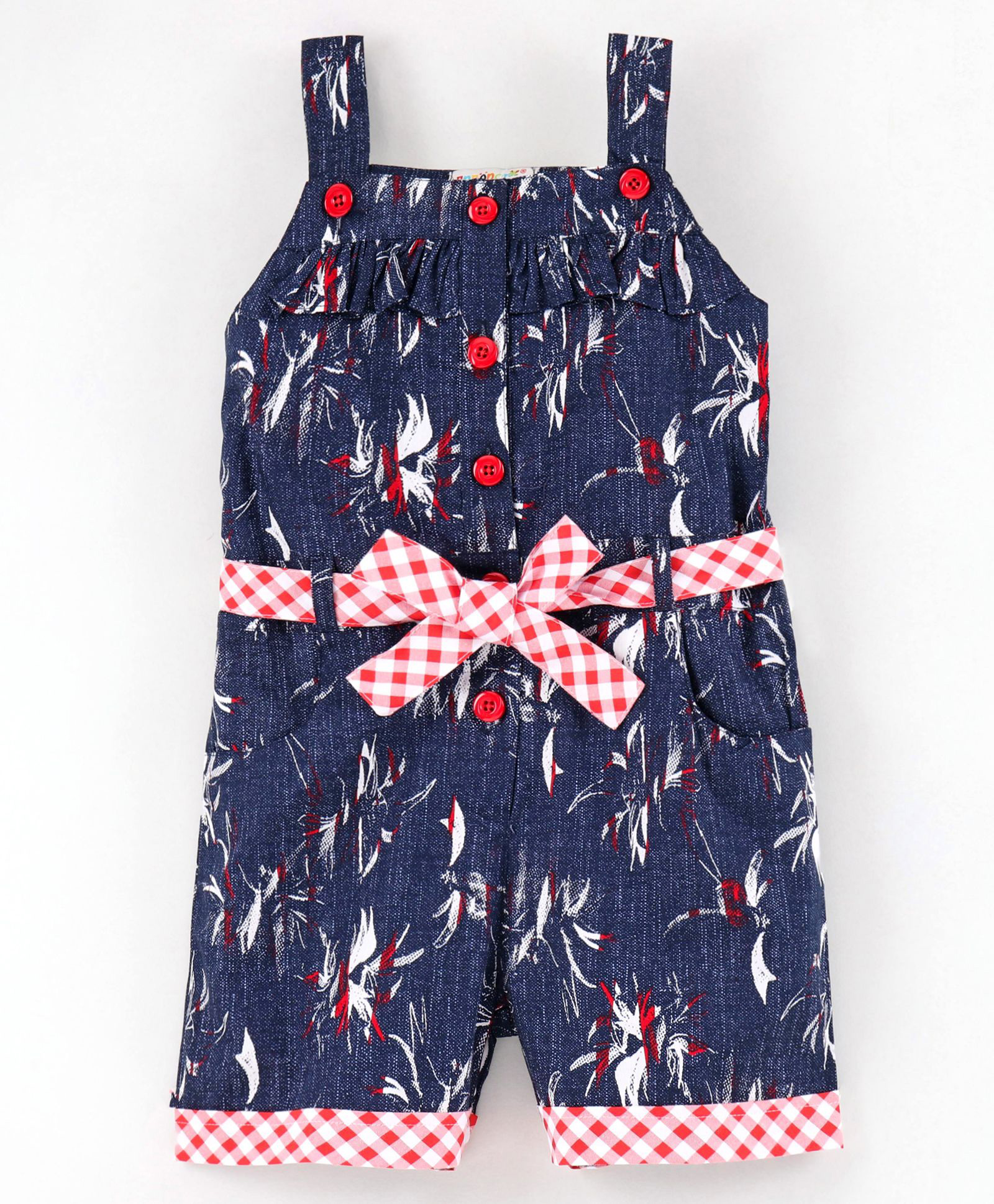 Enfance Core Cotton Knit Sleeveless Floral Printed Jumpsuit With Belt - Red-picture-20