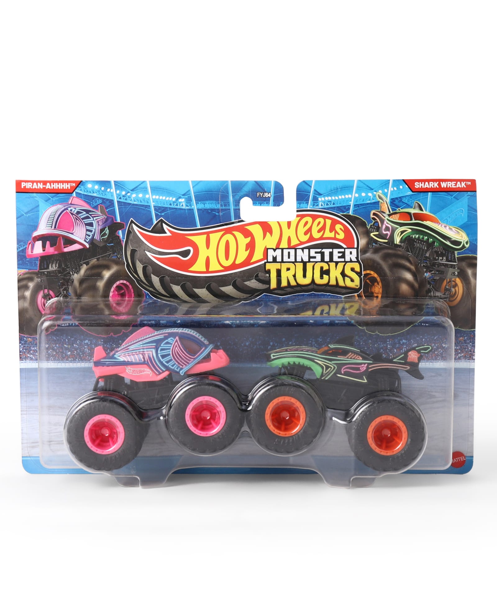 hot wheels Hot Wheel Die Cast Free Wheel Monster Trucks Shark Werak Toy Pack Of 2 - Green & Pink-picture-42