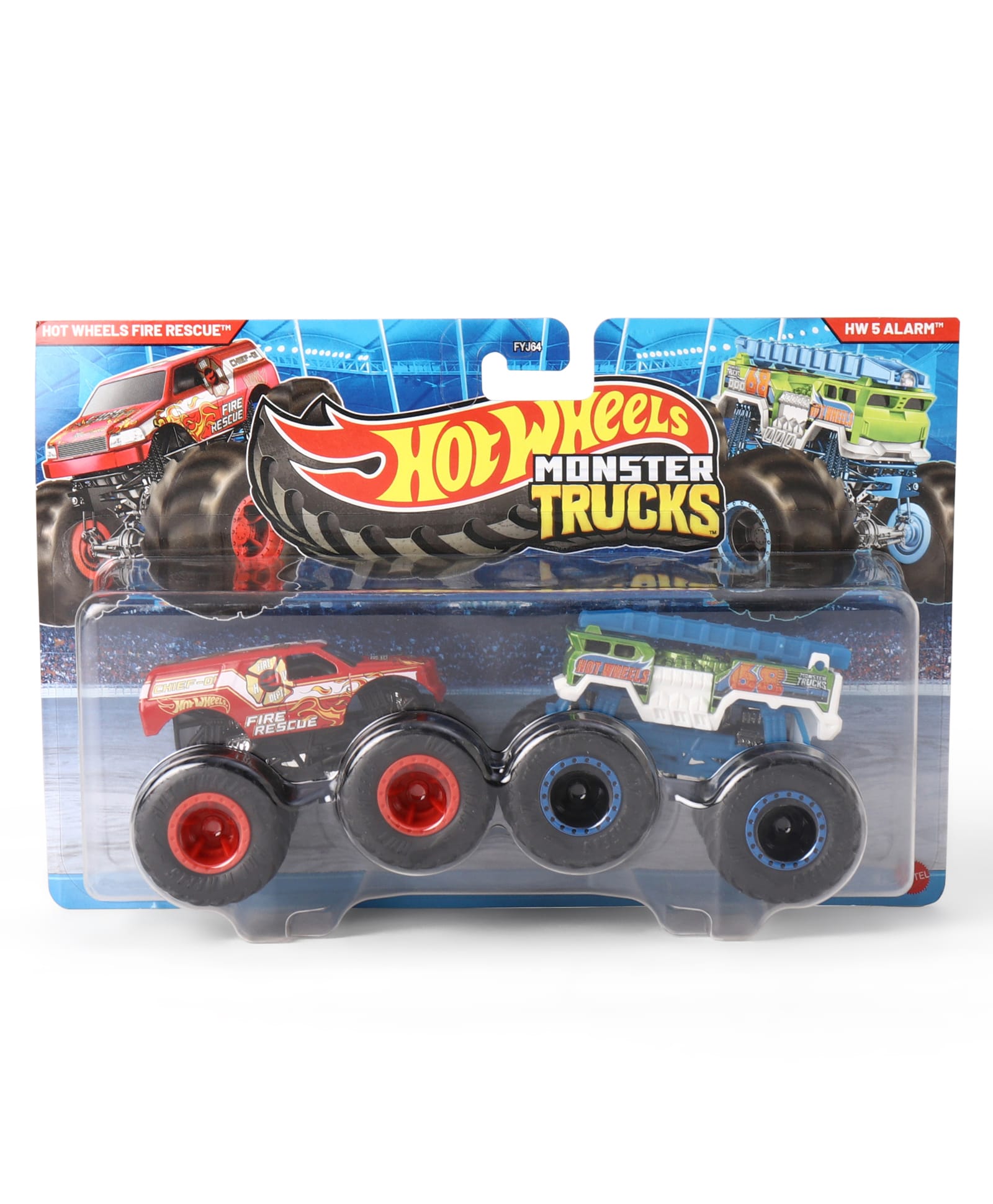 Hot Wheel Die Cast Free Wheel Monster Trucks HW 5 Alarm Toy Pack Of 2 - White & Red-image-2