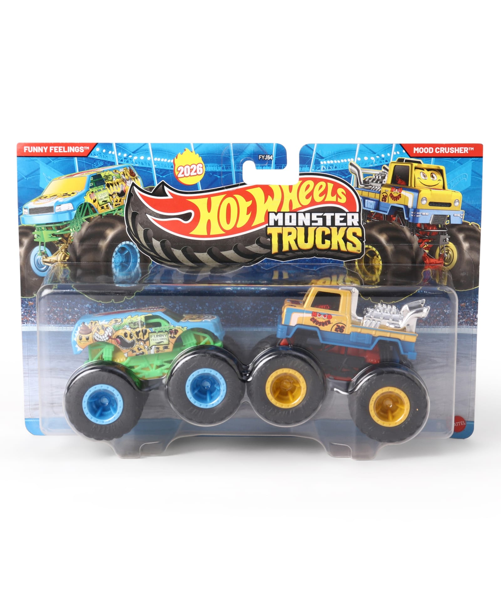 hot wheels Hot Wheel Die Cast Free Wheel Monster Trucks Mood Crusher Toy Pack Of 2 - Blue & Yellow-picture-28