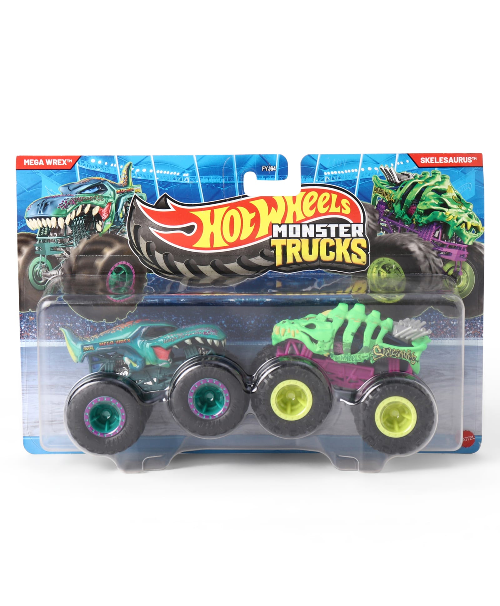 hot wheels Hot Wheel Die Cast Free Wheel Monster Trucks Skelesaurus Toy Pack Of 2 - Lime Green & Teal Blue-picture-48
