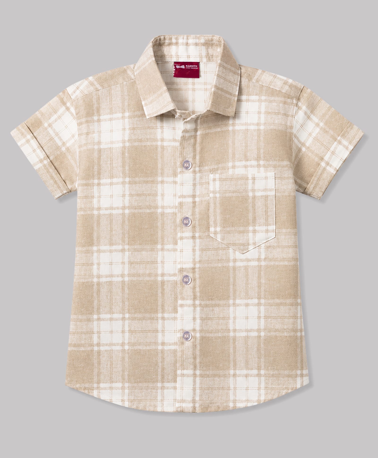 Radutu Cotton Woven Half Sleeves Shirt with Checks - Tan-picture-20