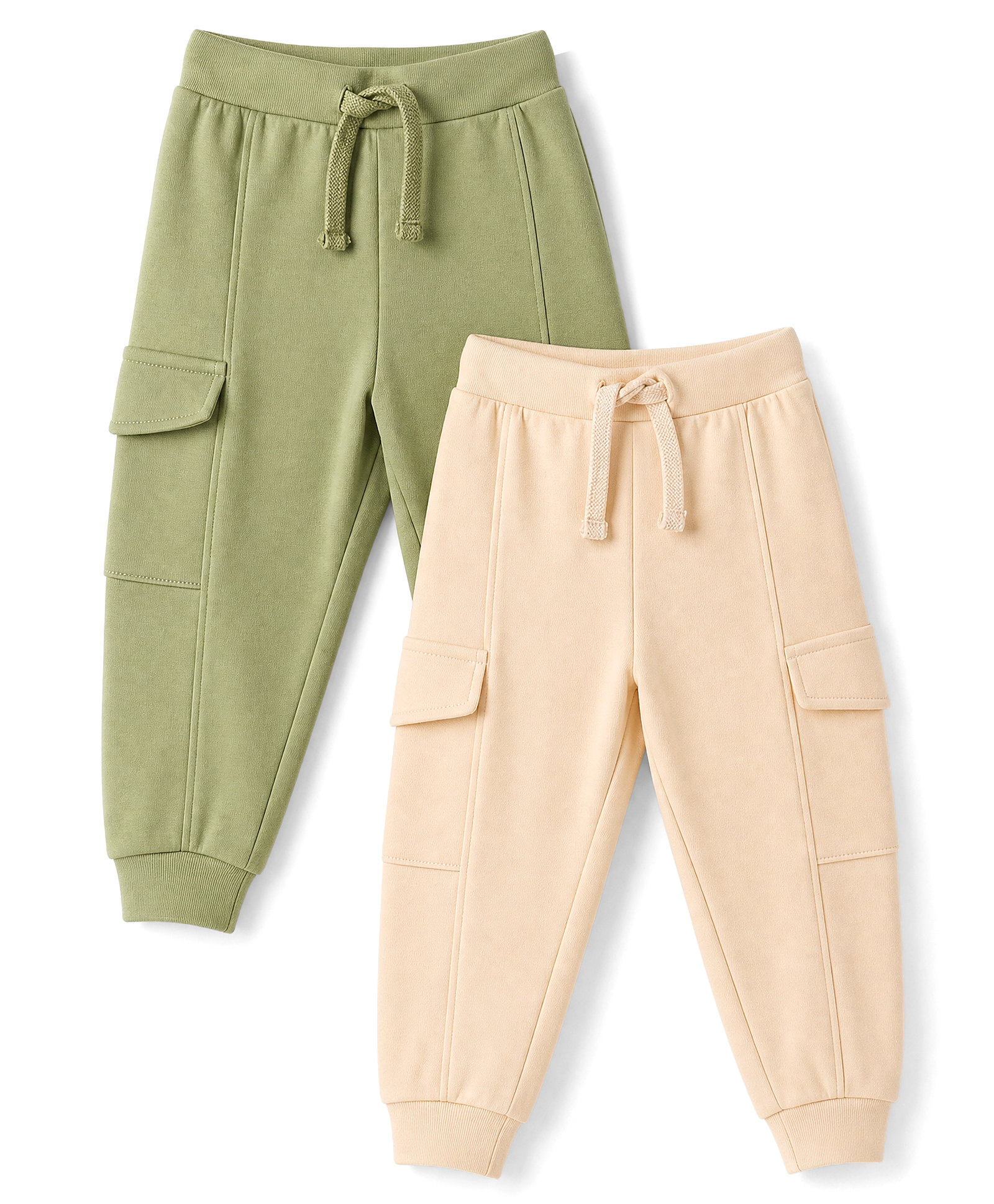 Babyoye 100% Cotton Interlock Knit Full Length Lounge Pants With Cargo Pockets Set of 3 - Olive Green & Pink-image-18