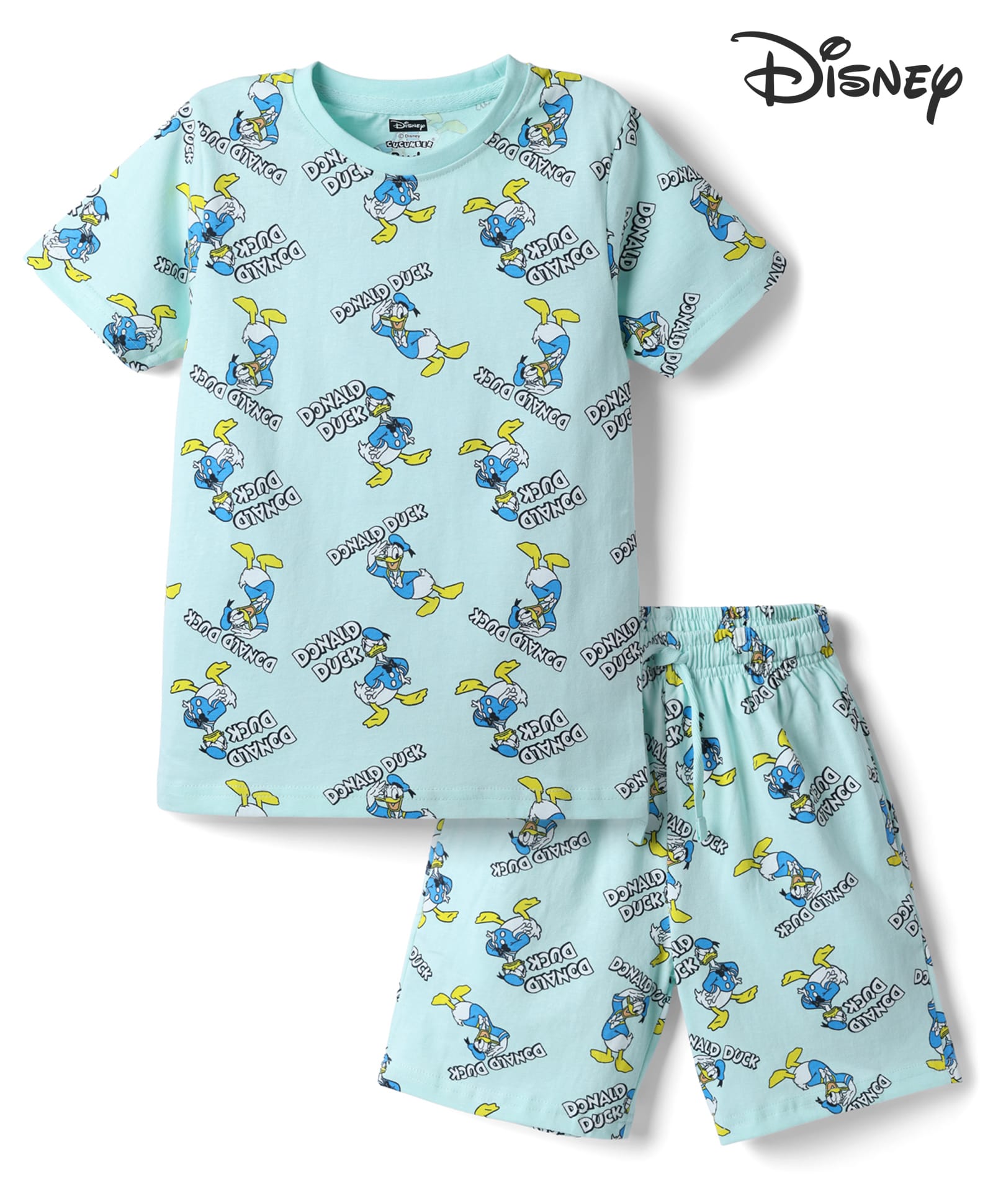 CUCUMBER Sinker Knit Half Sleeves Co-Ords Donald Duck Printed T-Shirt & Shorts Set - Aqua-image-24