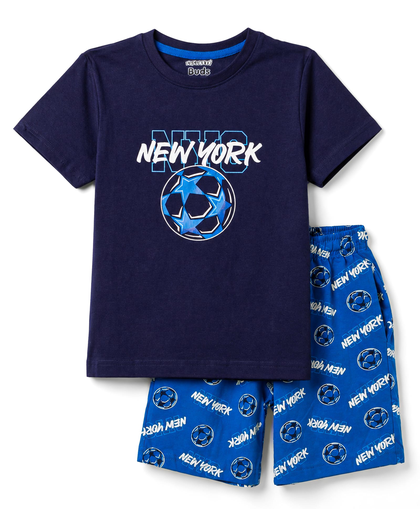CUCUMBER Sinker Knit Half Sleeves Sinker Knit Half Sleeves Text & Sports Theme Printed T-Shirt & Shorts Set - Navy Blue-image-31