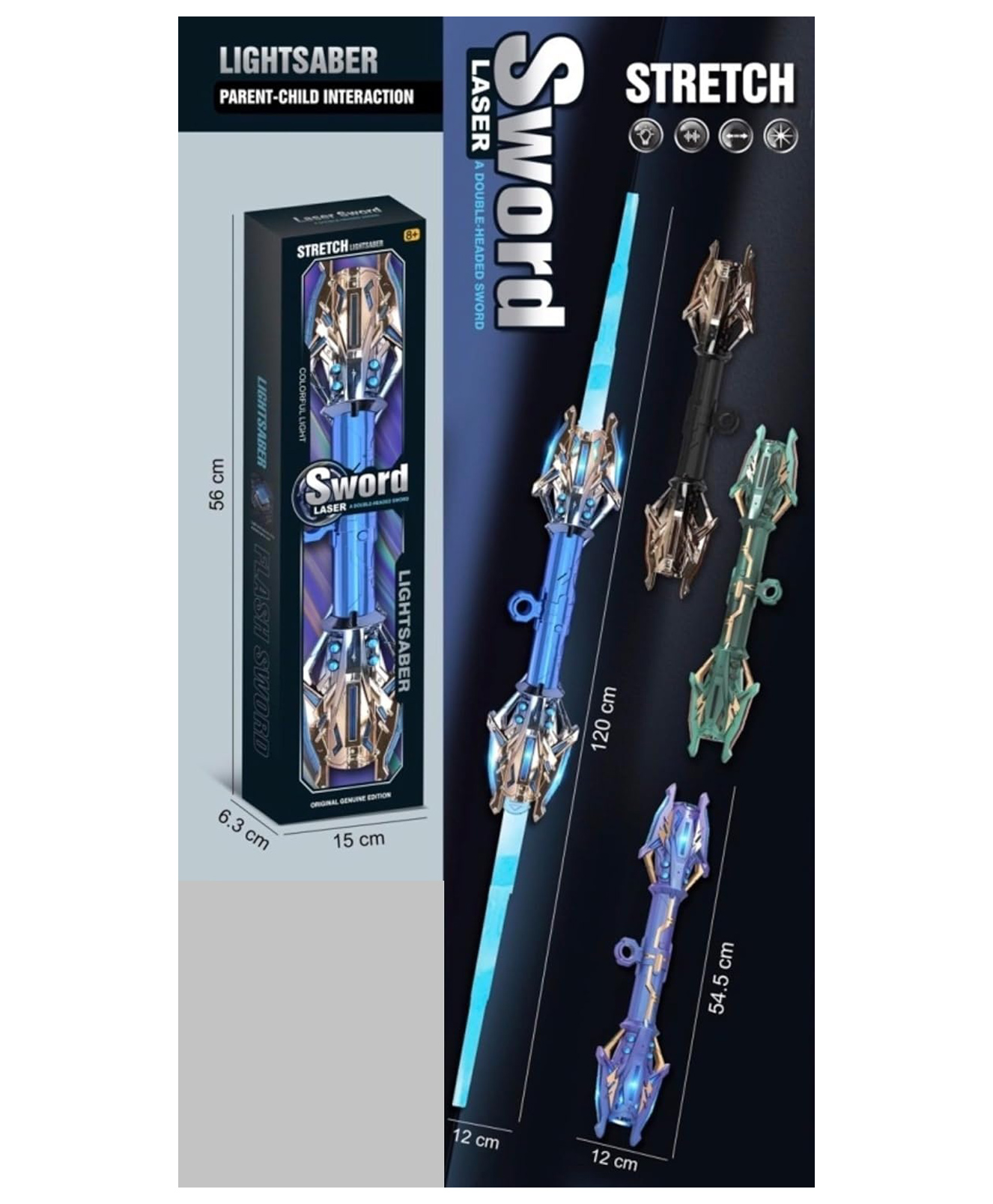 AKN TOYS Light Up Laser Sword ,Double Headed Sword with Sound, Extendable and Realistic Handle ,Durable ABS Plastic Toy Lightsaber for Kids -PACK OF 1 ( COLOR AND DESIGN MAY VARY)-picture-3