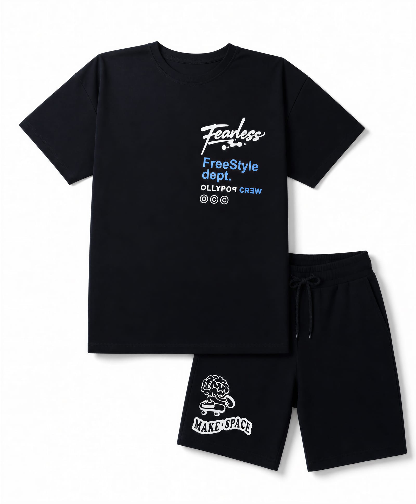 Ollypop Sinker Knit Half Sleeves Oversized T-Shirt and Shorts Set Text Print - Navy Blue-image-30