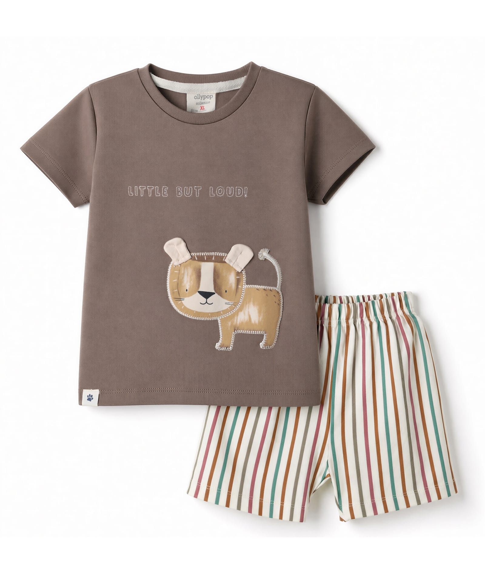 Ollypop Interlock Knit Half Sleeves T-Shirt with Side Button and Diaper Shorts Set Animal Print - Brown-picture-28