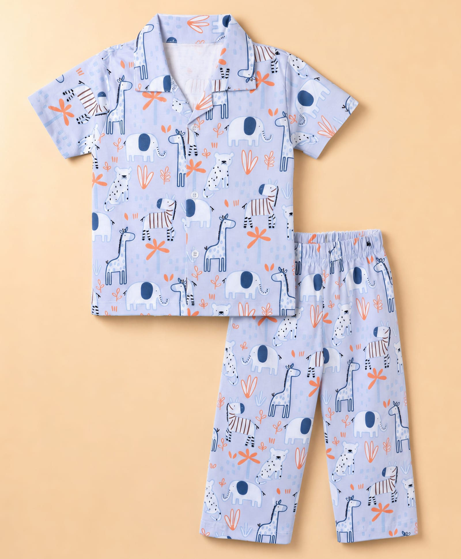 Ollypop Sinker Knit Half Sleeves Shirt & Pajama Co-Ords Night Suit with Animals Print - Grey-picture-9
