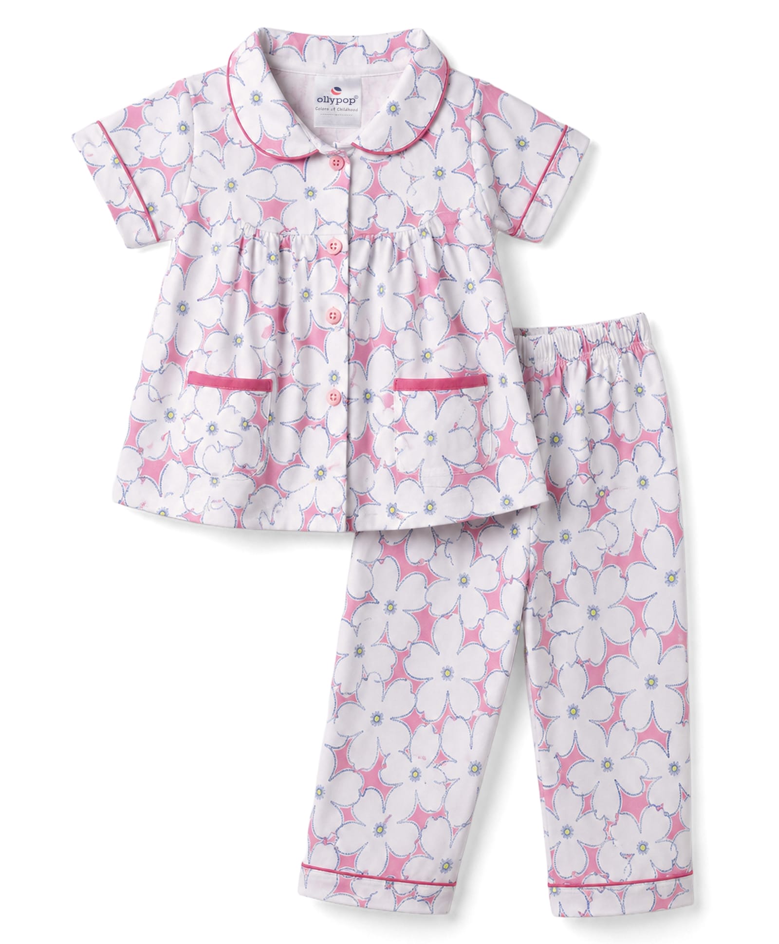 Ollypop Sinker Knit Half Sleeves Floral Printed Co-Ords Top & Pyjama Night Suit - Pink-picture-19