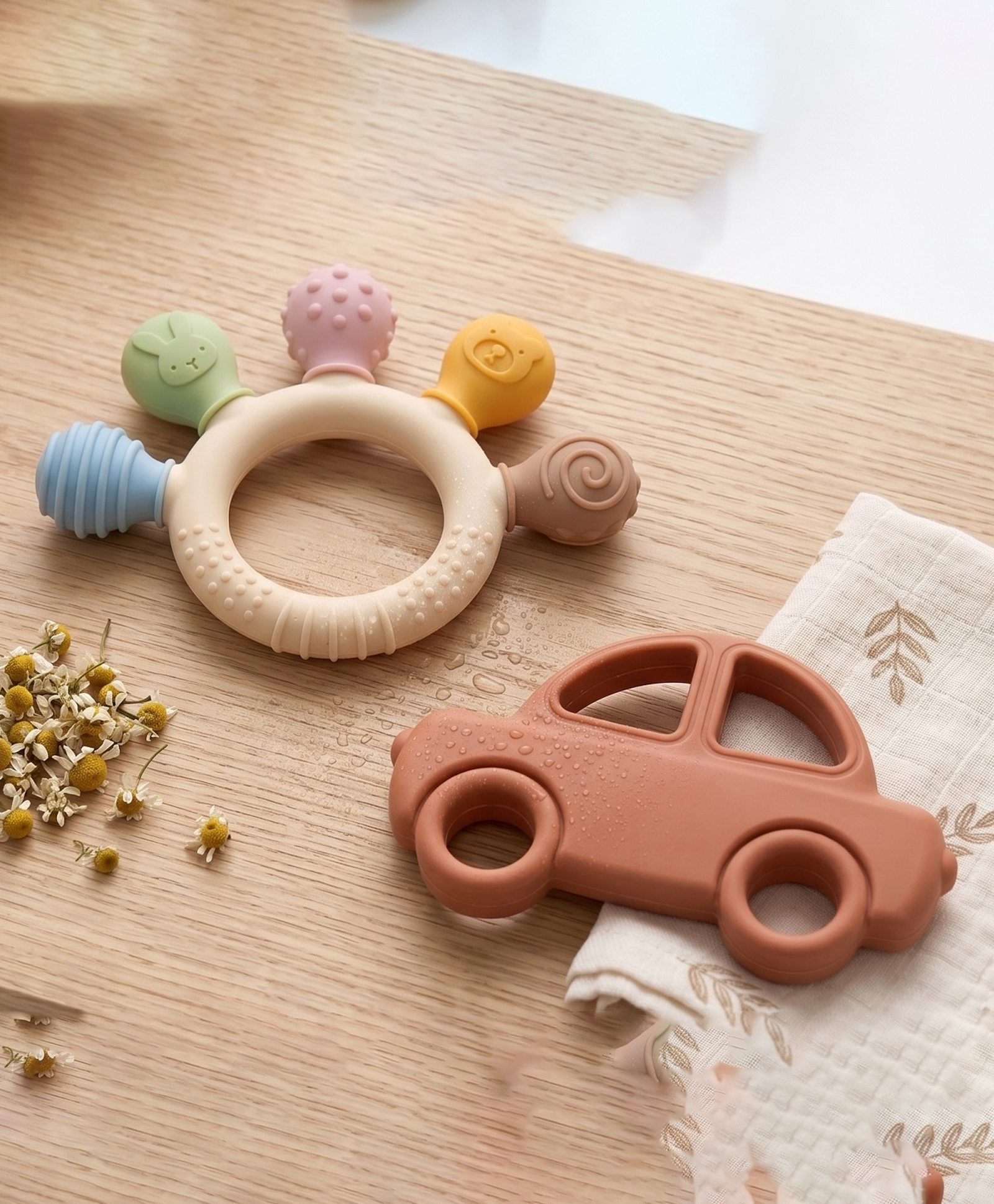 Kidcup Multi Texture Silicone Teether and Car Shape Teether (Combo) - Brown-picture-12
