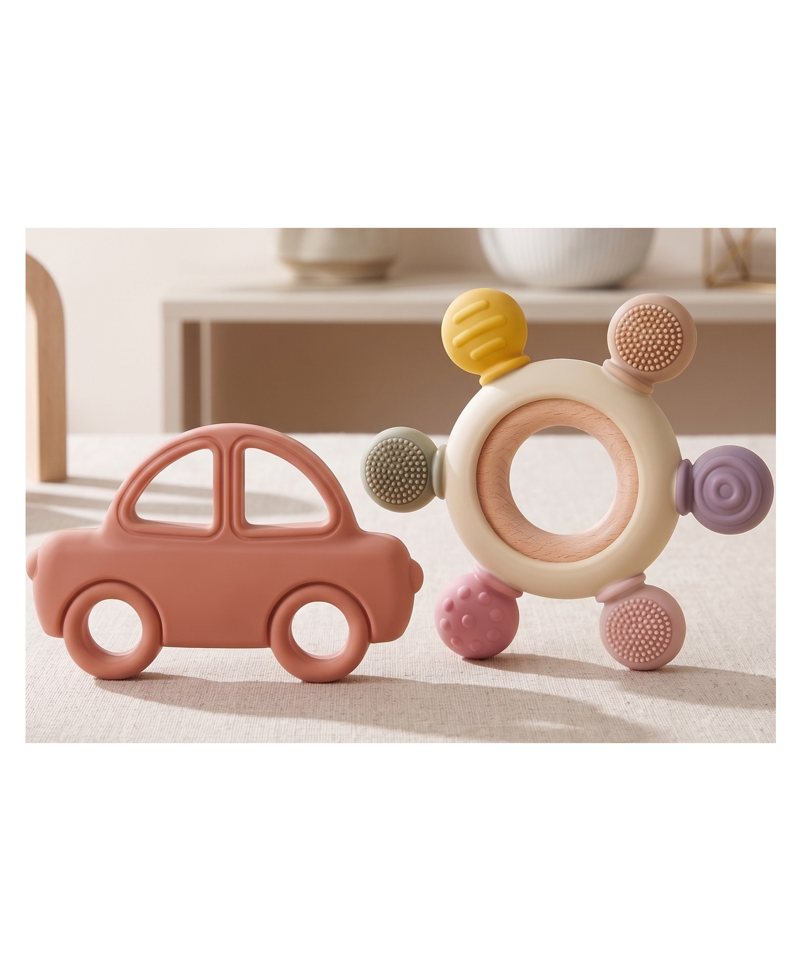 Kidcup Baby Teether with Wooden Ring & Car Shape Teether - Brown-image-35