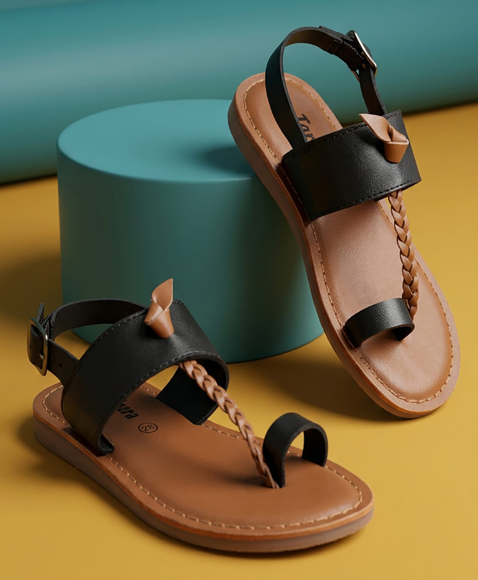 LIL PITAARA Braid Detailed Buckle Closure Kolhapuri Sandals - Brown-image-39
