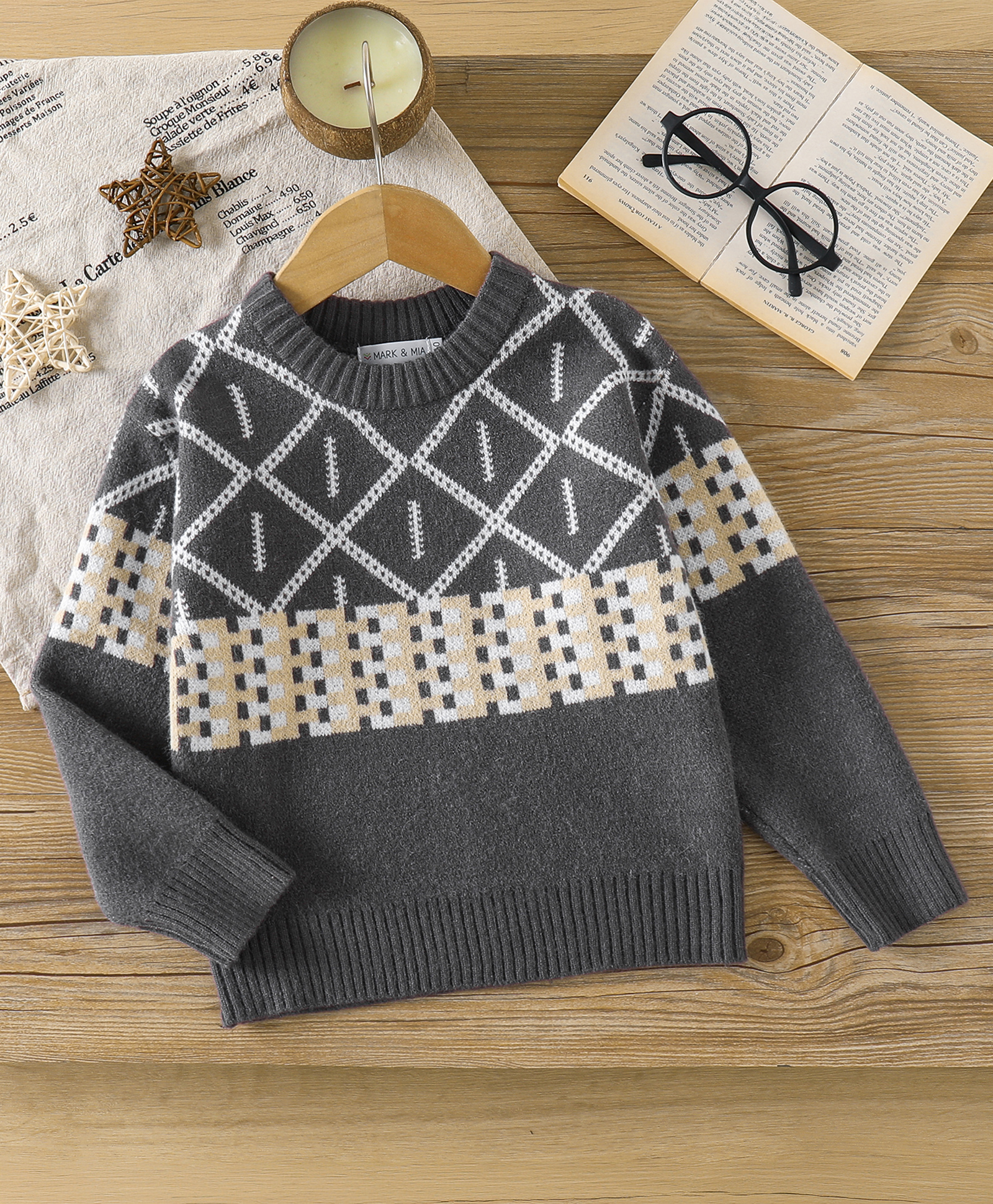 Mark & Mia Full Sleeves Pullovers With Geometric Design - Grey-image-36