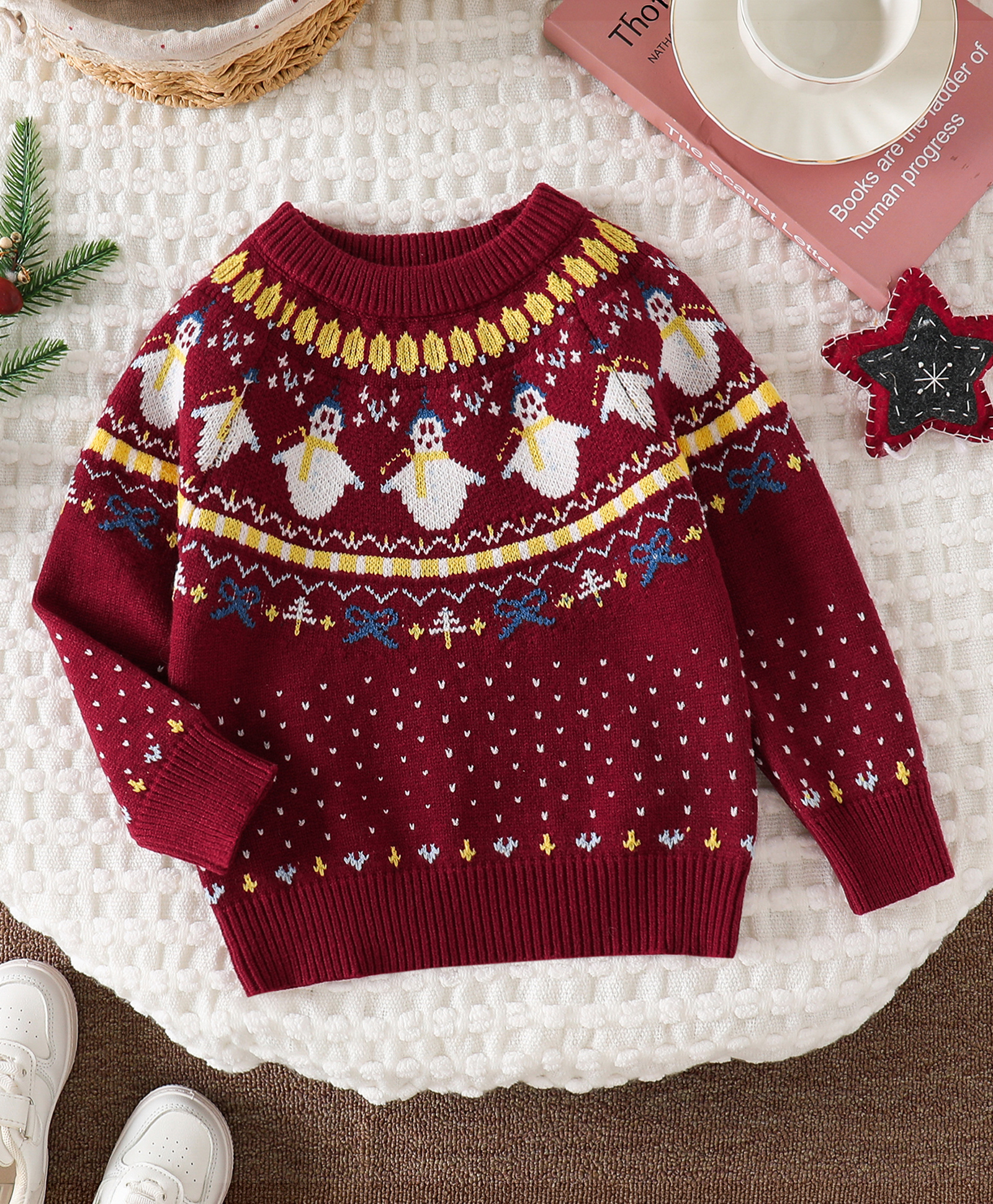 Mark & Mia Viscose Full Sleeves Pullovers With Christmas Jacquard Knit - Maroon-picture-10