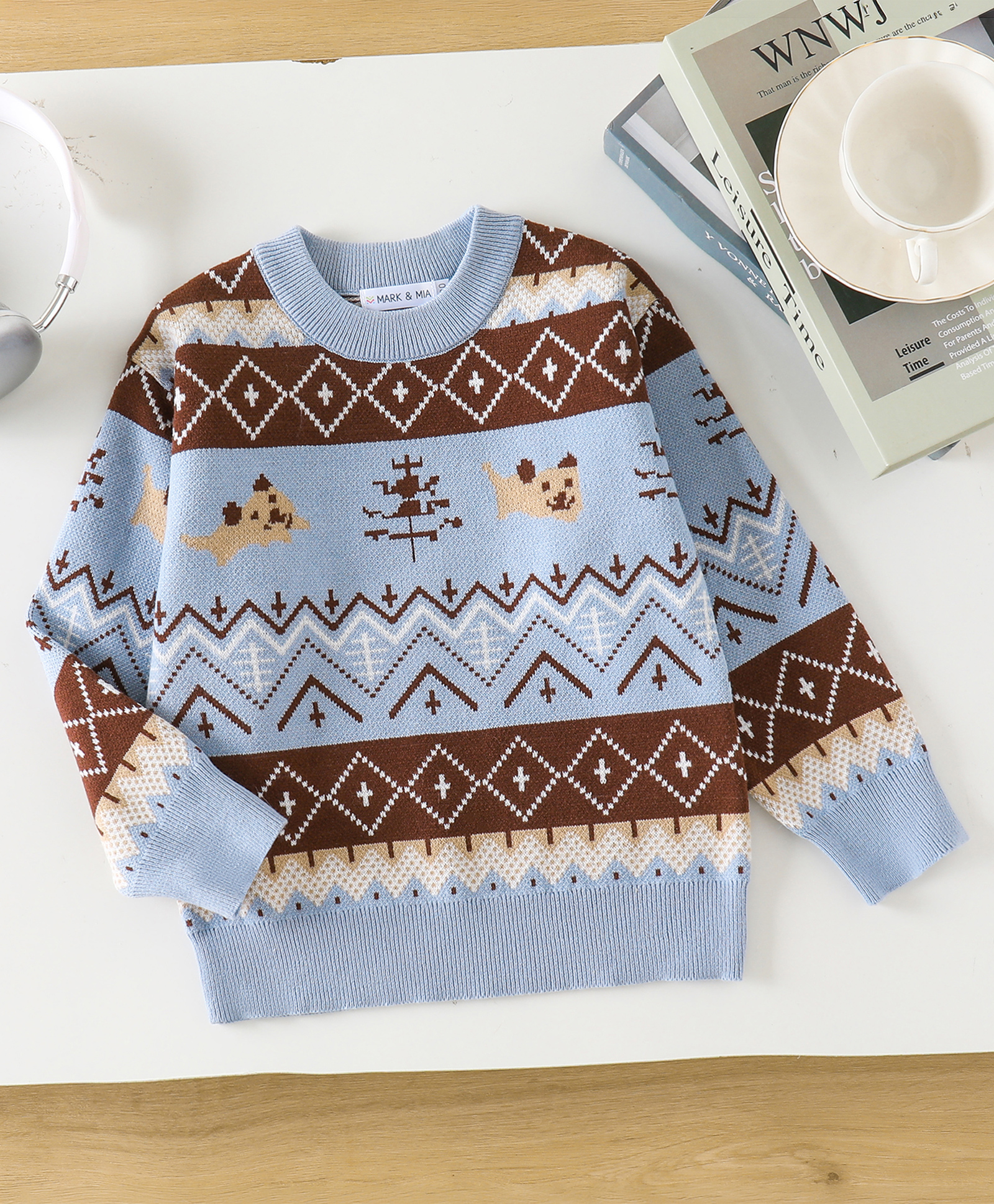 Mark & Mia Viscose Full Sleeves Pullovers With Geometric Design - Light Blue-picture-21