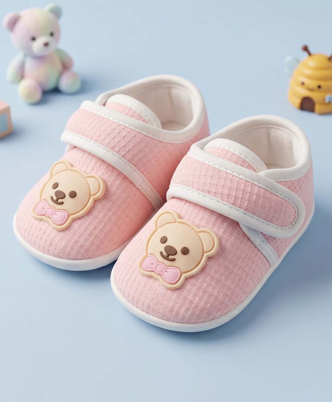 Baby Moo Teddy Bear Applique Detailed Velcro Closure Anti Skid Booties - Pink-picture-23