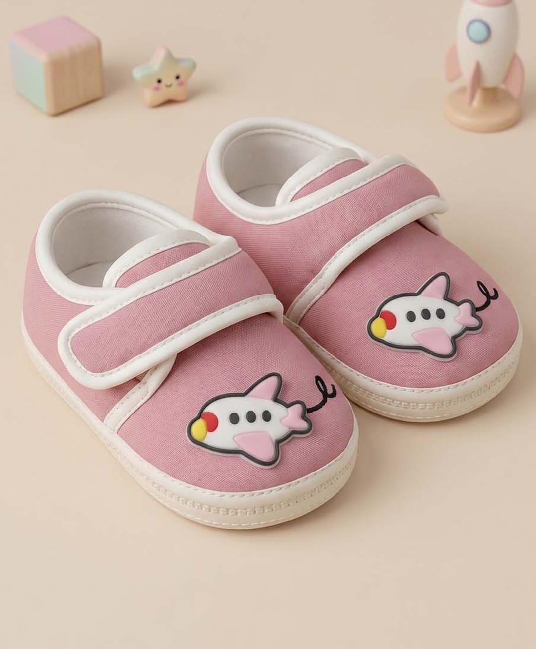 Baby Moo Aeroplane Applique Detailed Velcro Closure Booties - Pink-picture-49