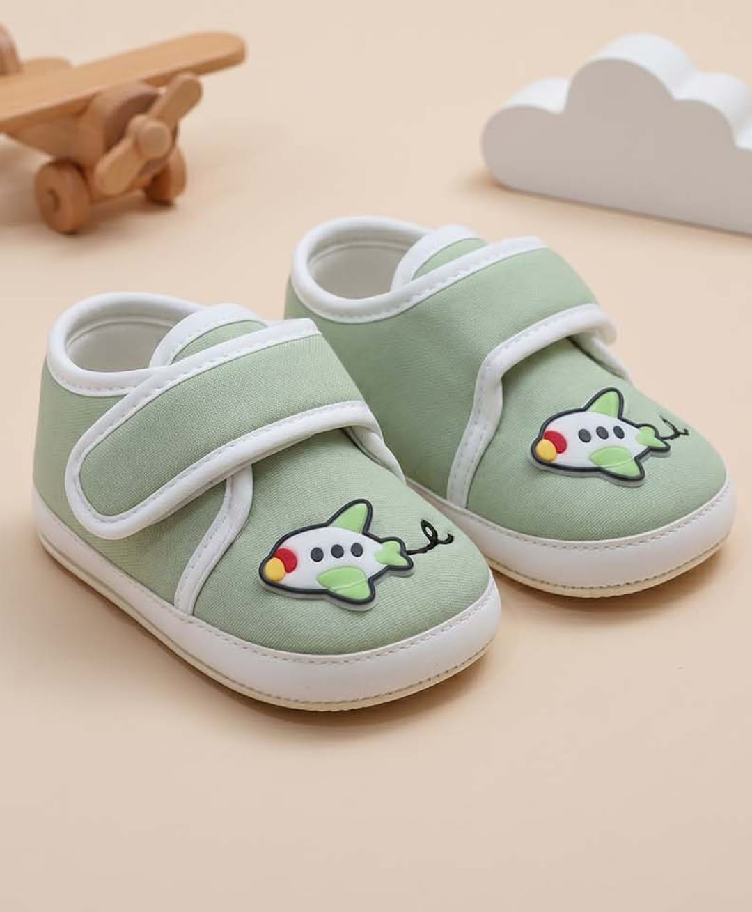 Baby Moo Aeroplane Applique Detailed Velcro Closure Booties - Green-picture-42
