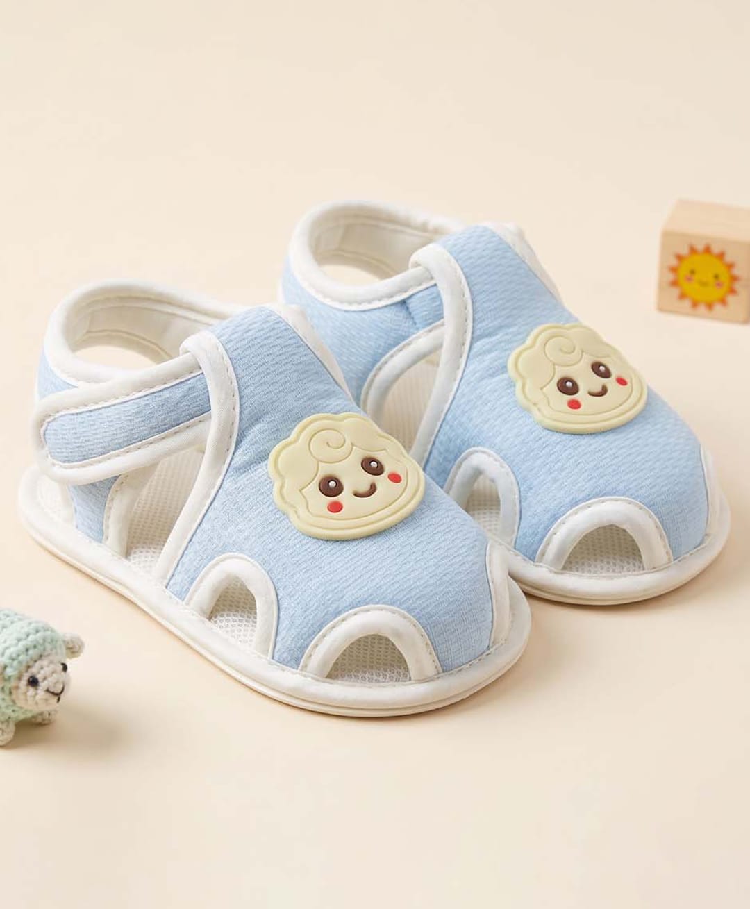 Baby Moo Lamb Applique Detailed Velcro Closure Anti Skid Booties - Blue-picture-26