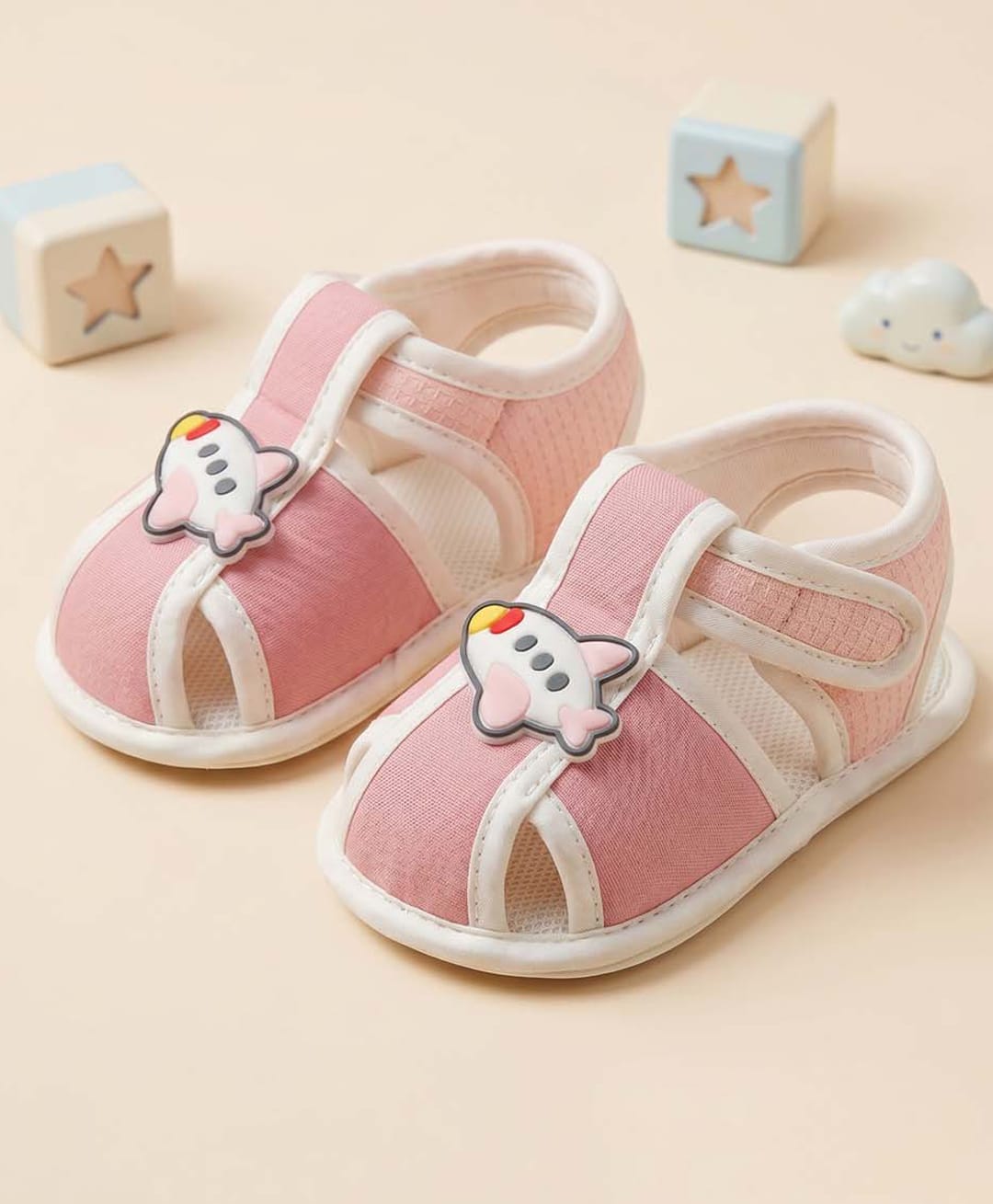 Baby Moo Aeroplane Applique Detailed Velcro Closure Anti Skid Booties - Pink-picture-40
