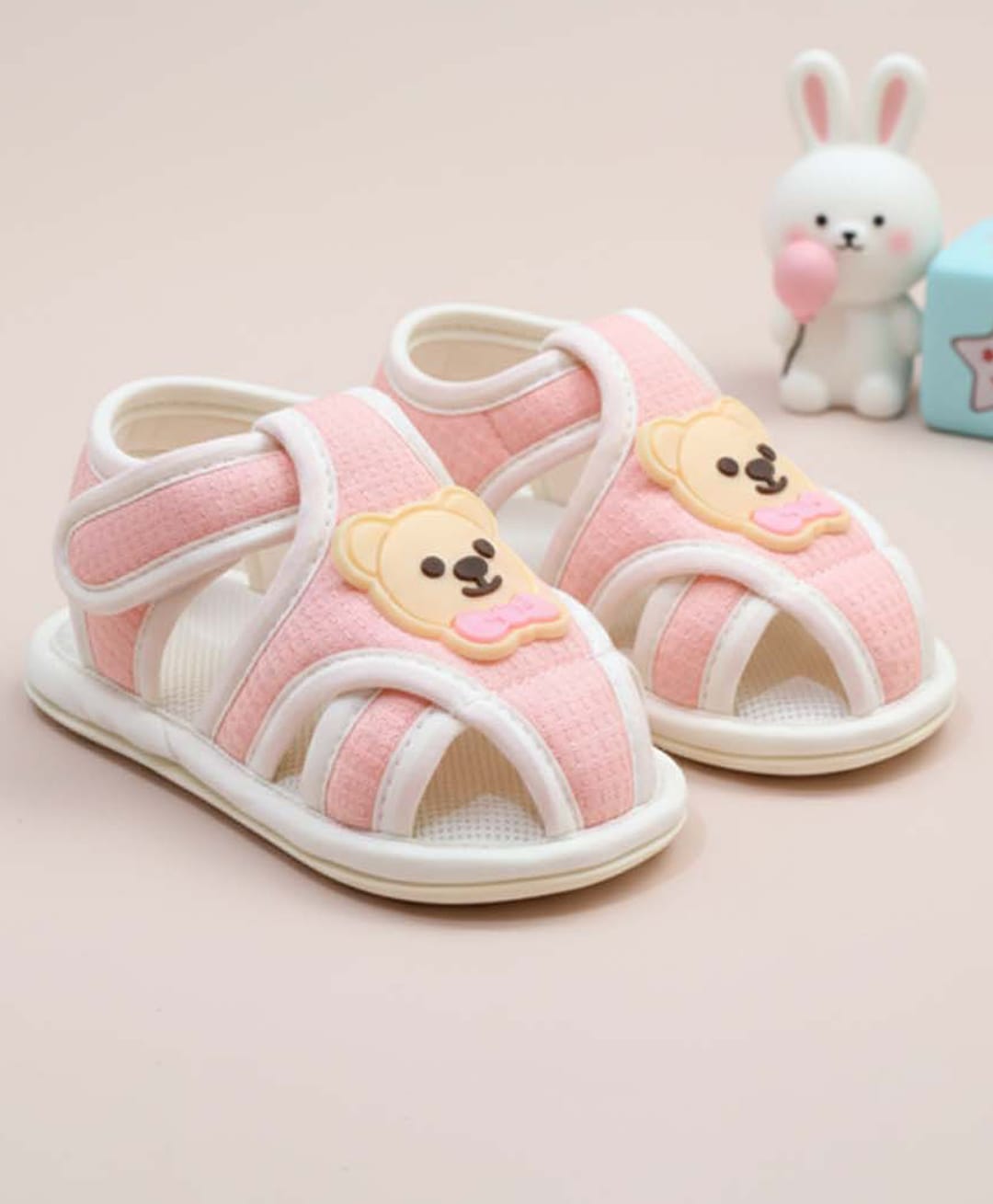 Baby Moo Teddy Bear Applique Detailed Velcro Closure Anti Skid Booties - Pink-picture-27
