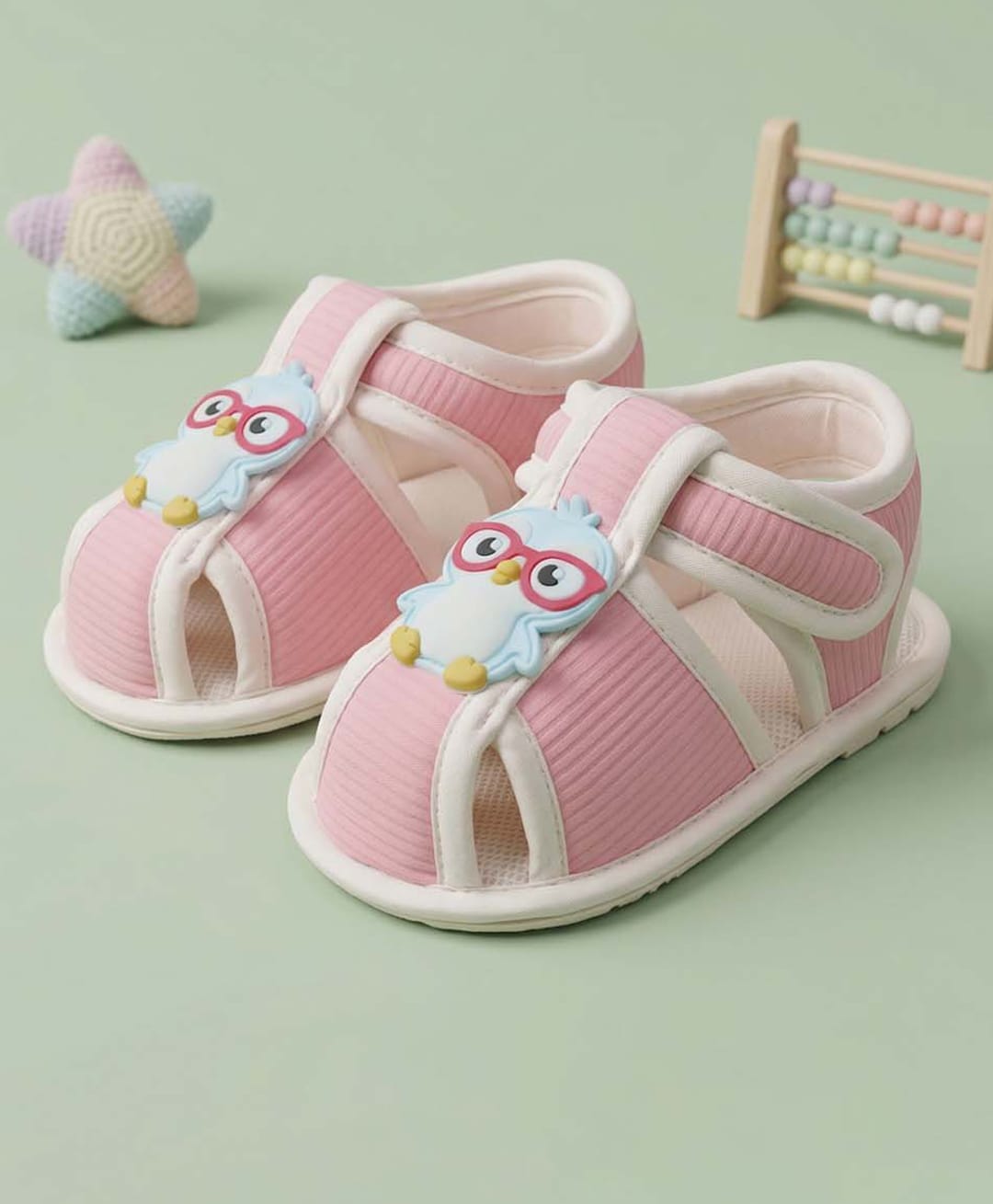 Baby Moo Bird Applique Detailed Velcro Closure Sandals - Pink-picture-36