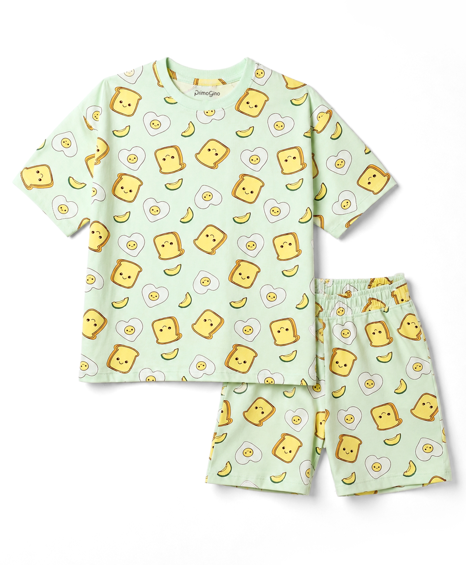 Primo Gino Cotton Knit Half Sleeves T-Shirt & Checks Shorts Night Suit With Sand which Print - Green-image-42