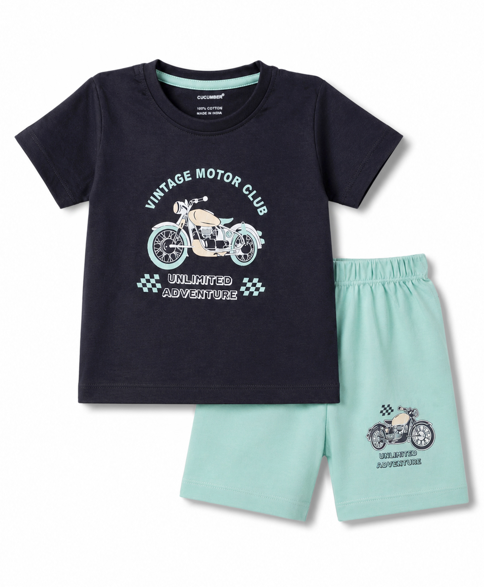 CUCUMBER Sinker Knit Half Sleeves T-Shirt & Shorts Set With Text & Vehicles Print - Charcoal Grey-picture-18