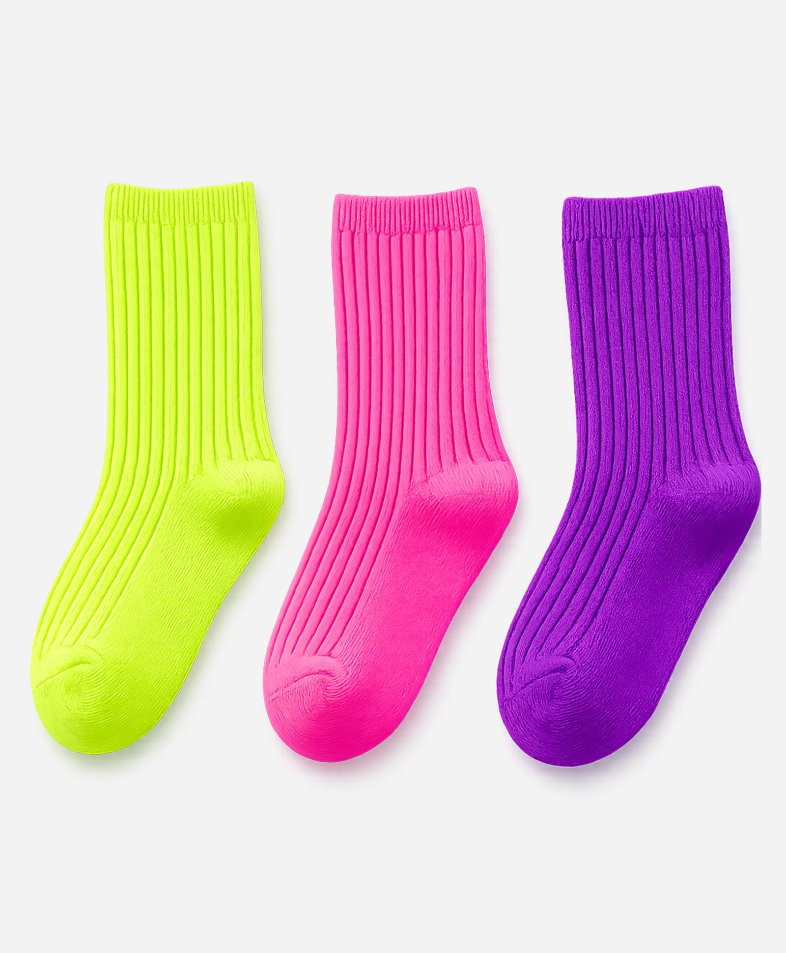 Little Surprise Box Knit Pack Of 3 Ribbed Socks - Fluorescent Green Violet & Pink-image-44