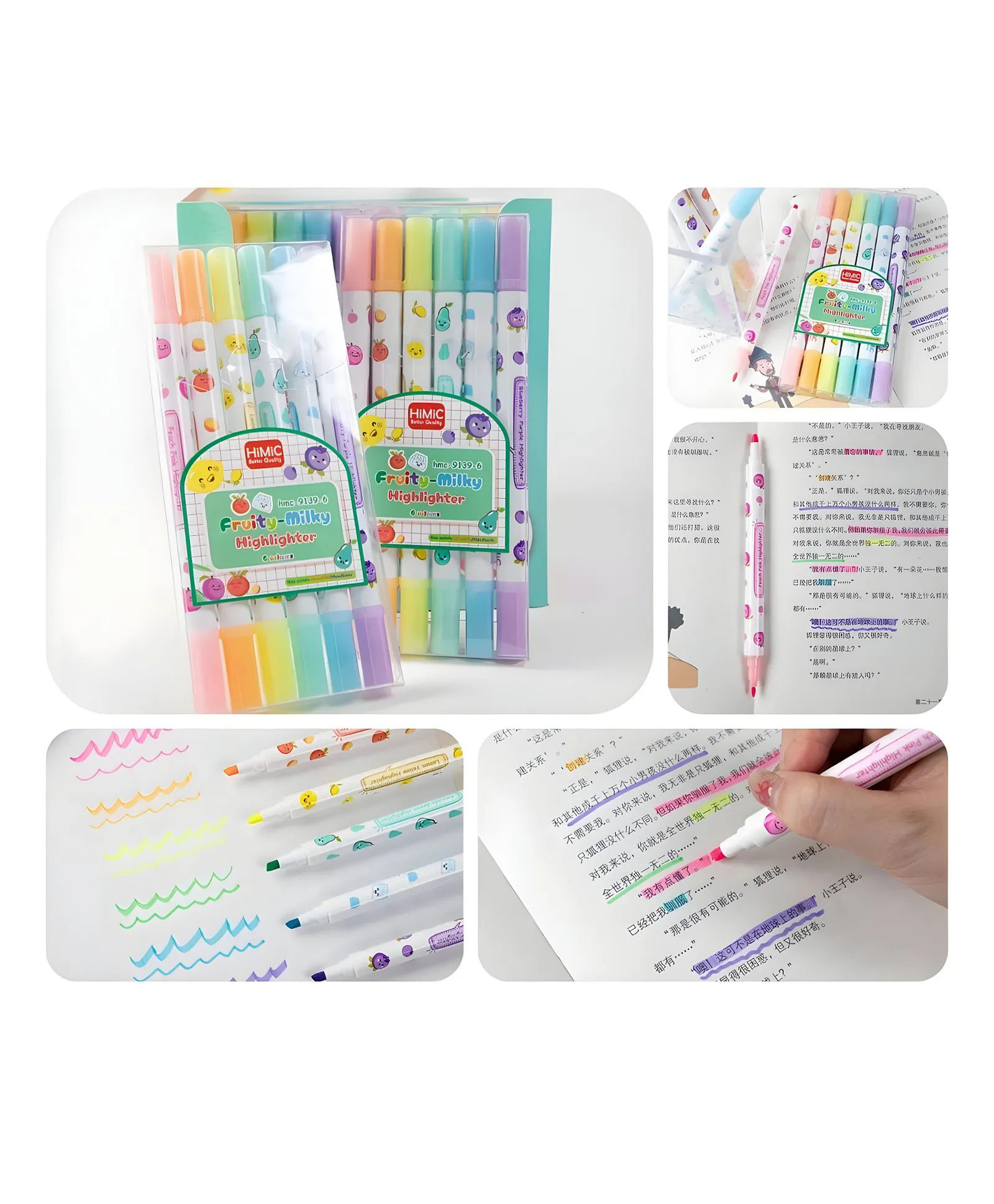 SANJARY Pastel Fruity Milky Highlighter Pens Set, 6 Colors Cute Kawaii Markers, Smooth Writing School Office Study Aesthetic Stationery Gift Set color design may vary-picture-34