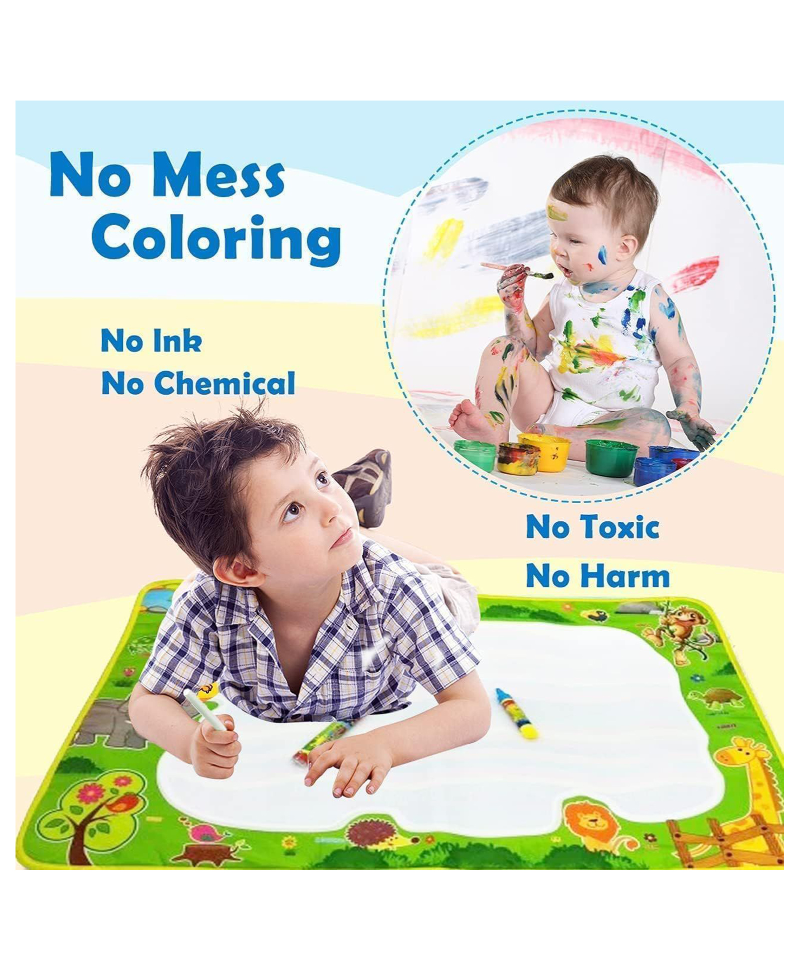 Sanjary Kids Reusable Water Drawing Mat with Magic Pens, Educational Doodle Coloring Playmat, Washable Learning Toy for Toddlers Boys Girls Gift color design may vary-picture-31